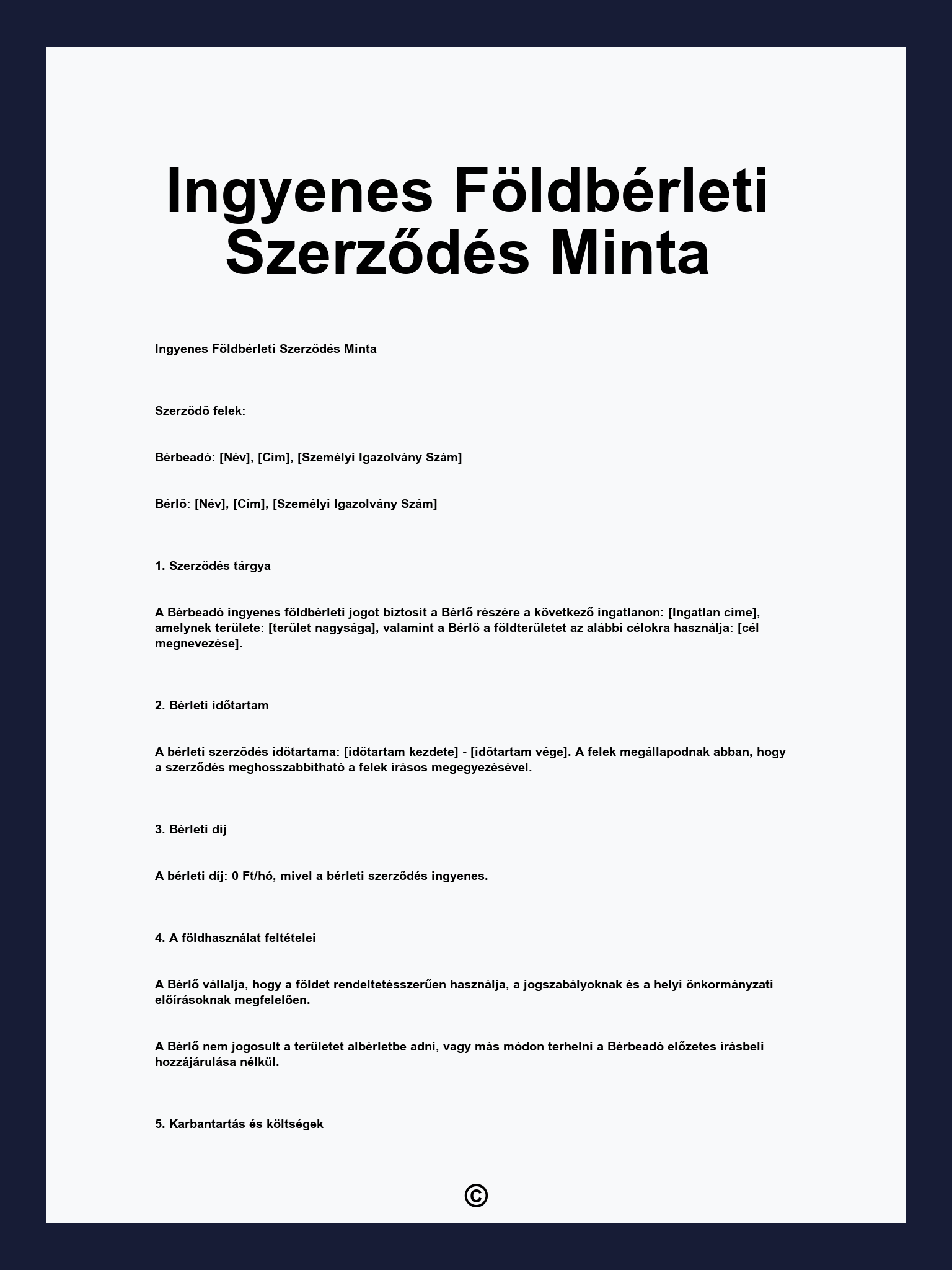 Ingyenes Földbérleti Szerződés Minta