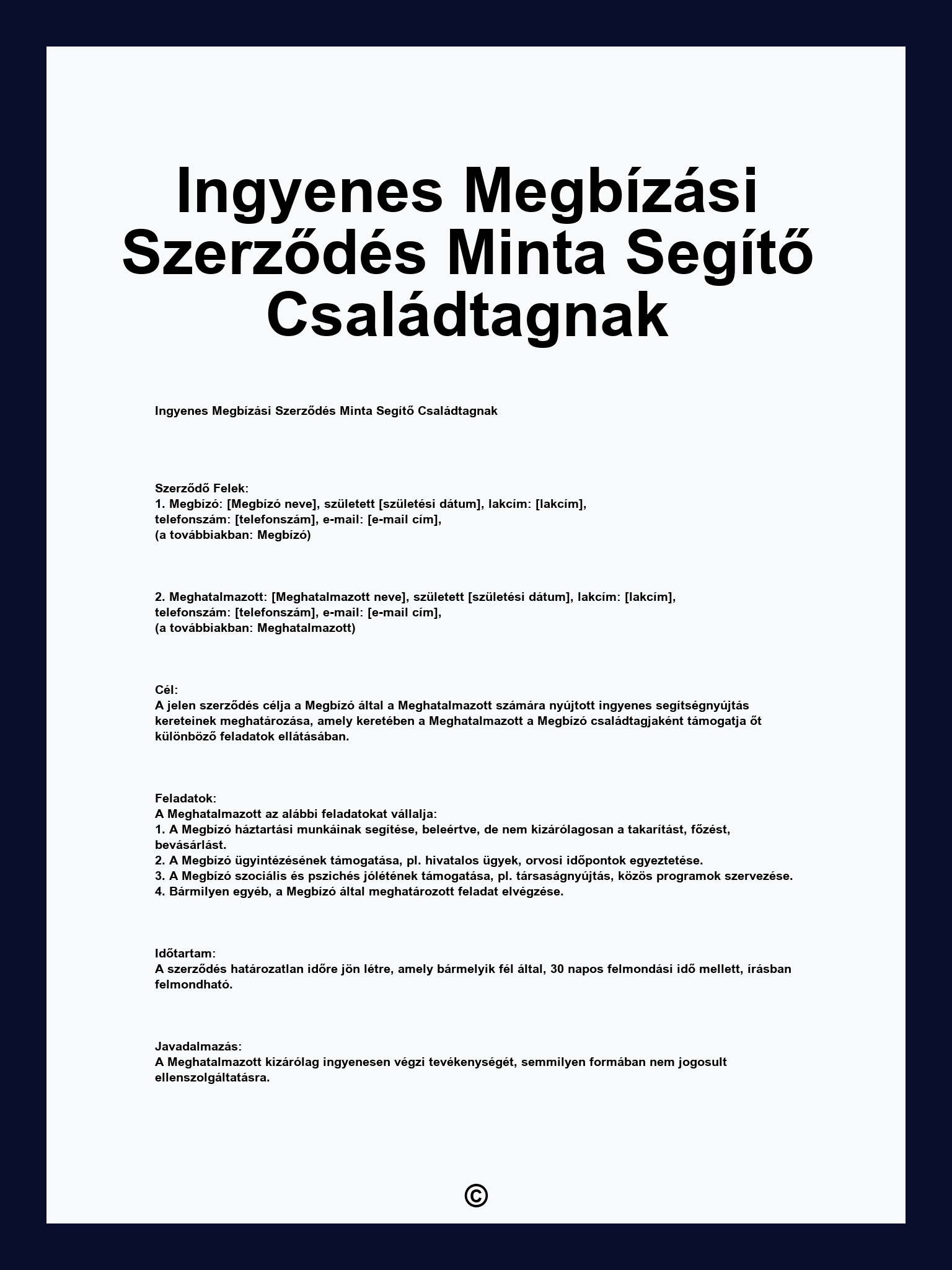 Ingyenes Megbízási Szerződés Minta Segítő Családtagnak