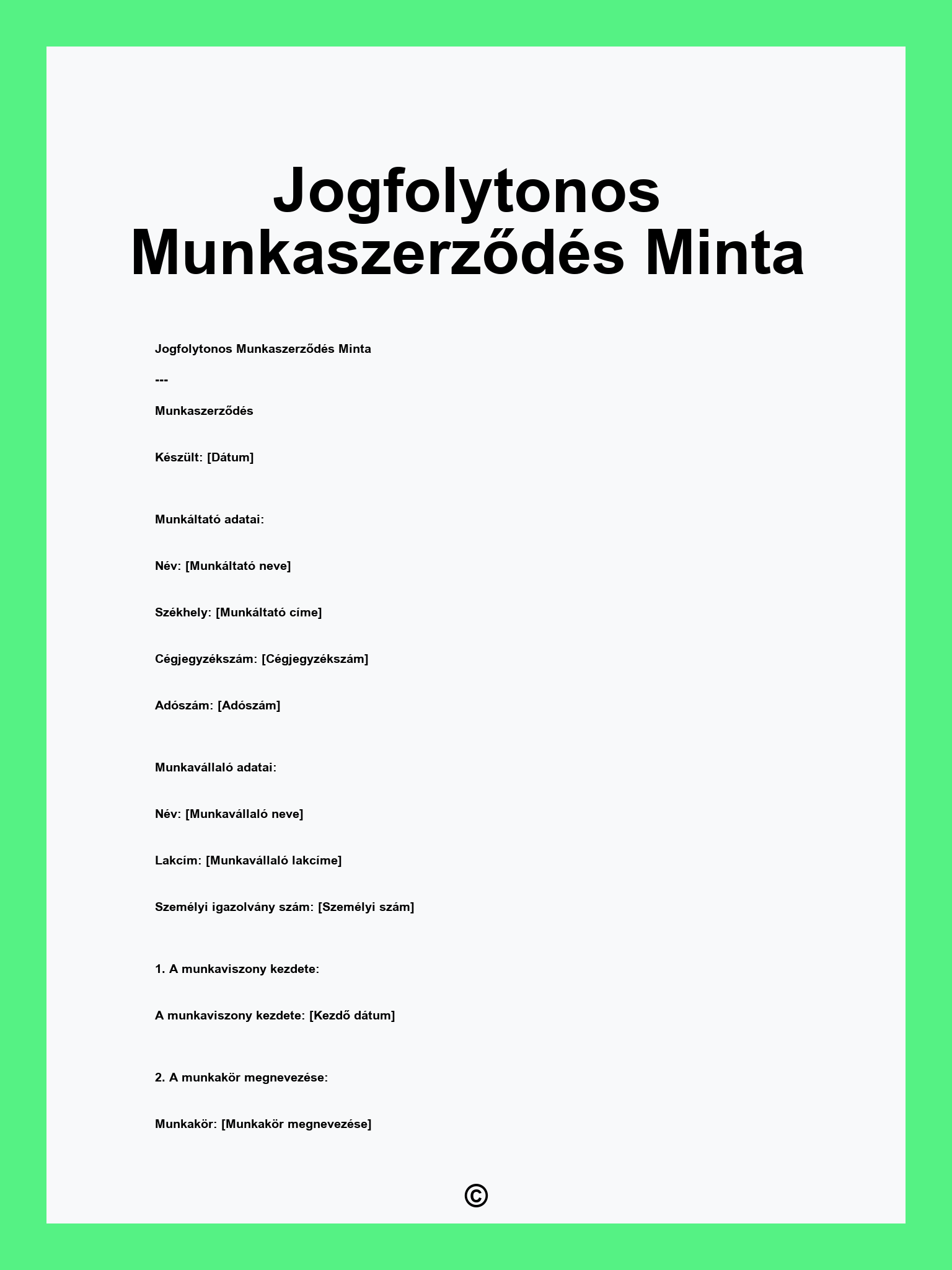 Jogfolytonos Munkaszerződés Minta