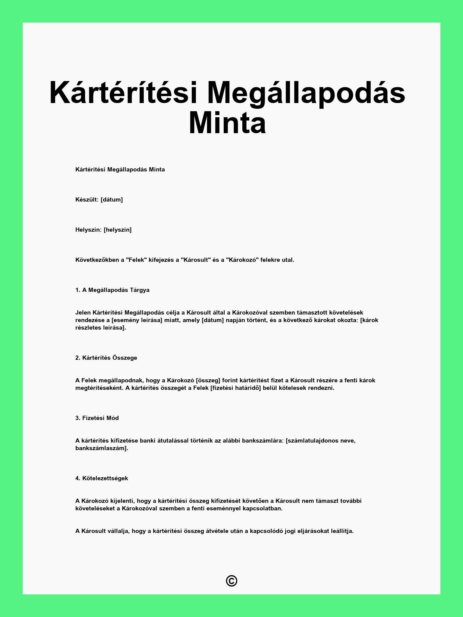 Kártérítési Megállapodás Minta