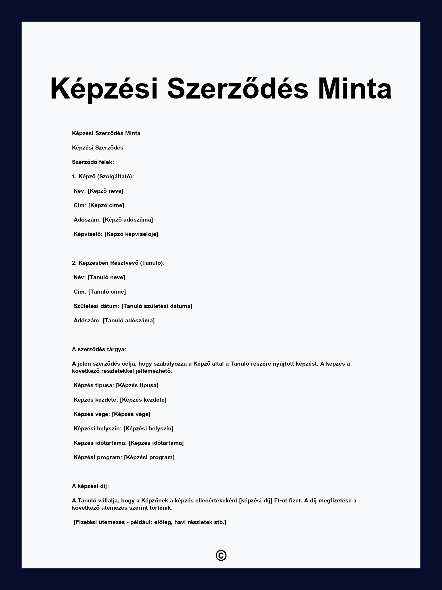 Képzési Szerződés Minta