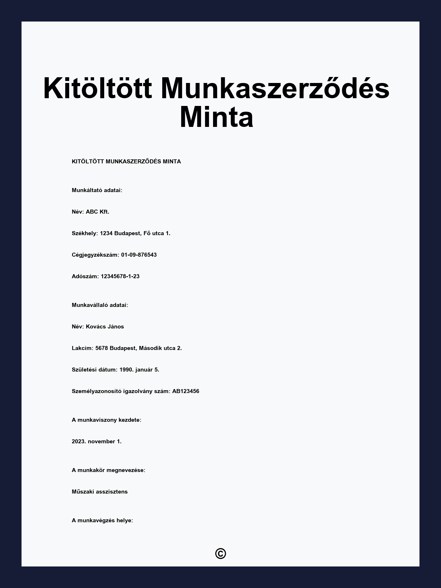 Kitöltött Munkaszerződés Minta