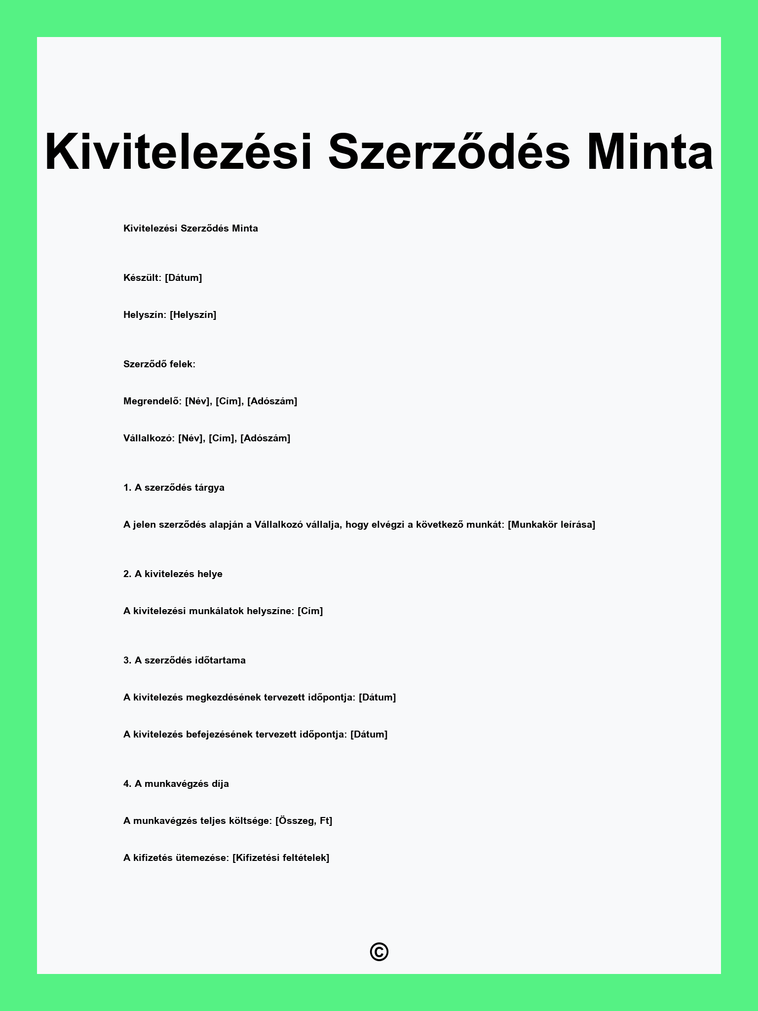 Kivitelezési Szerződés Minta
