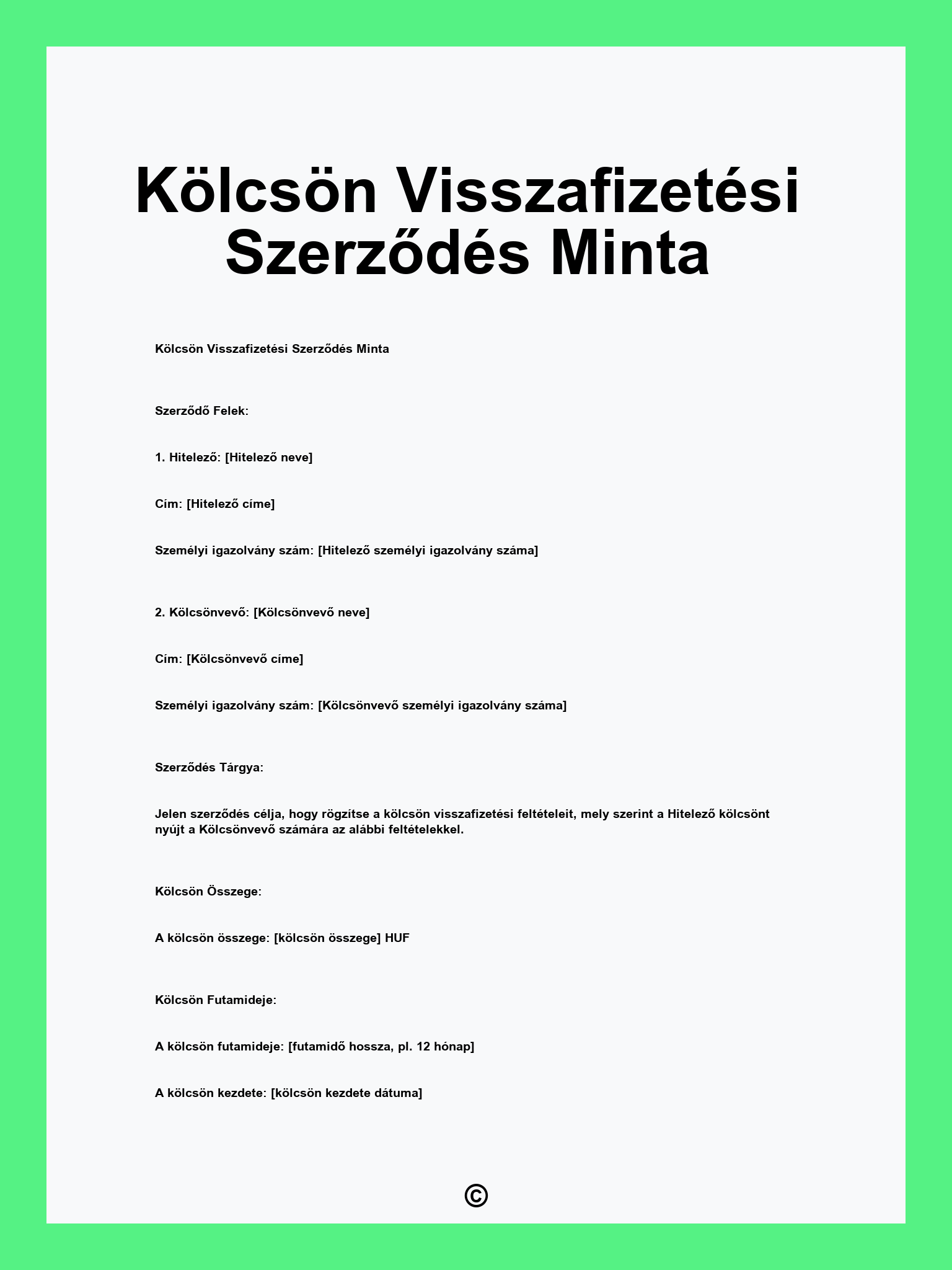 Kölcsön Visszafizetési Szerződés Minta