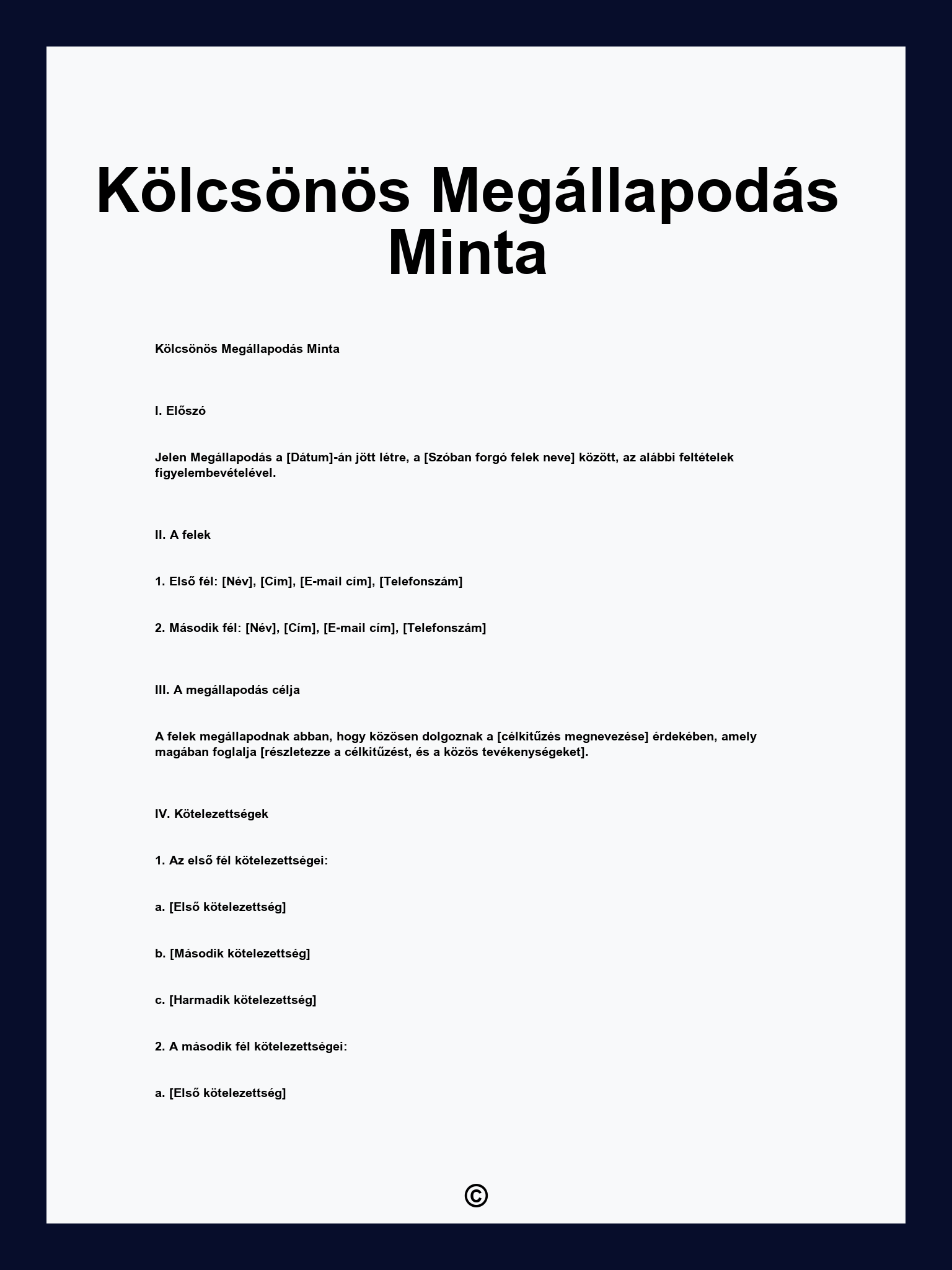 Kölcsönös Megállapodás Minta