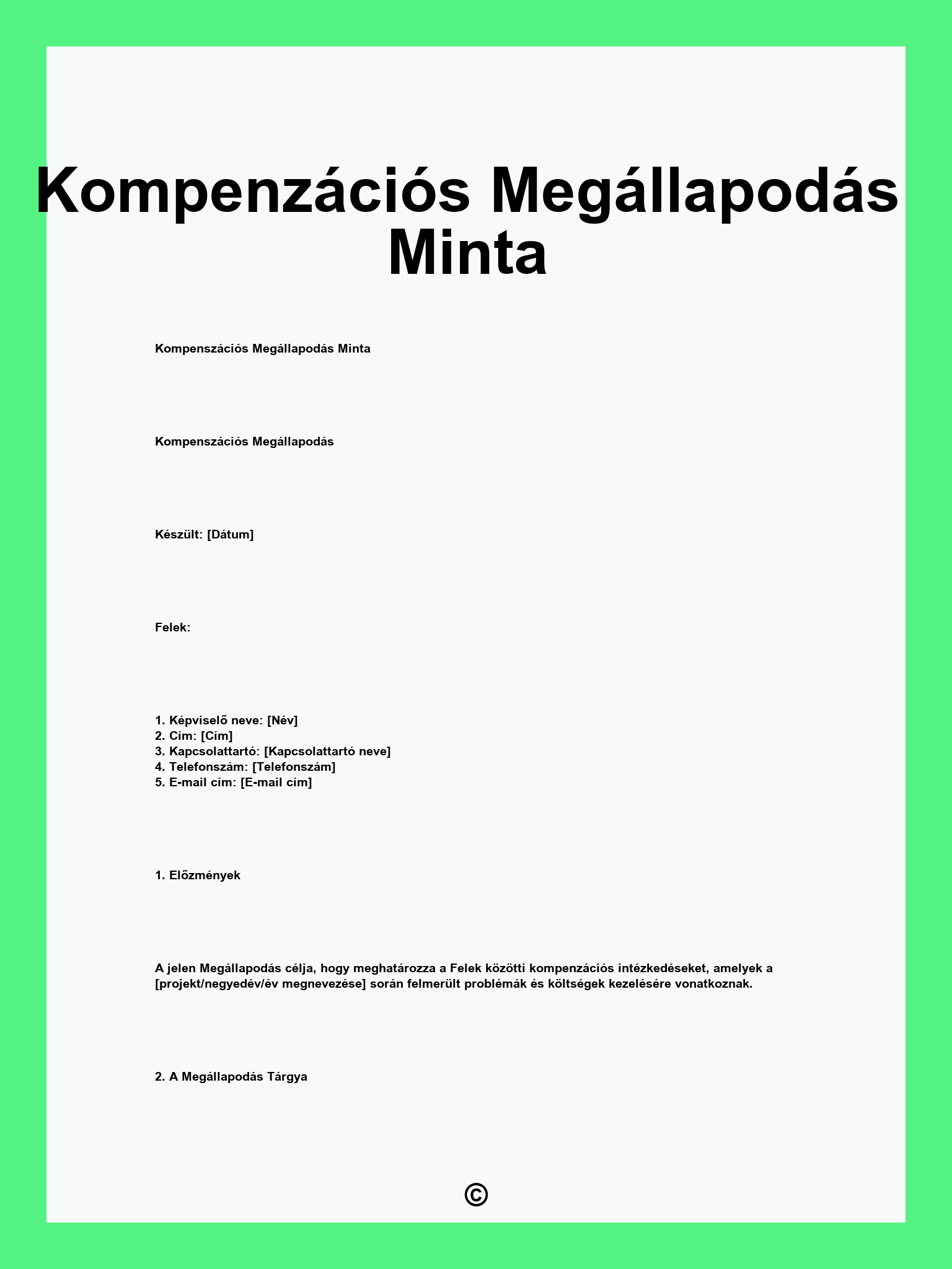 Kompenzációs Megállapodás Minta