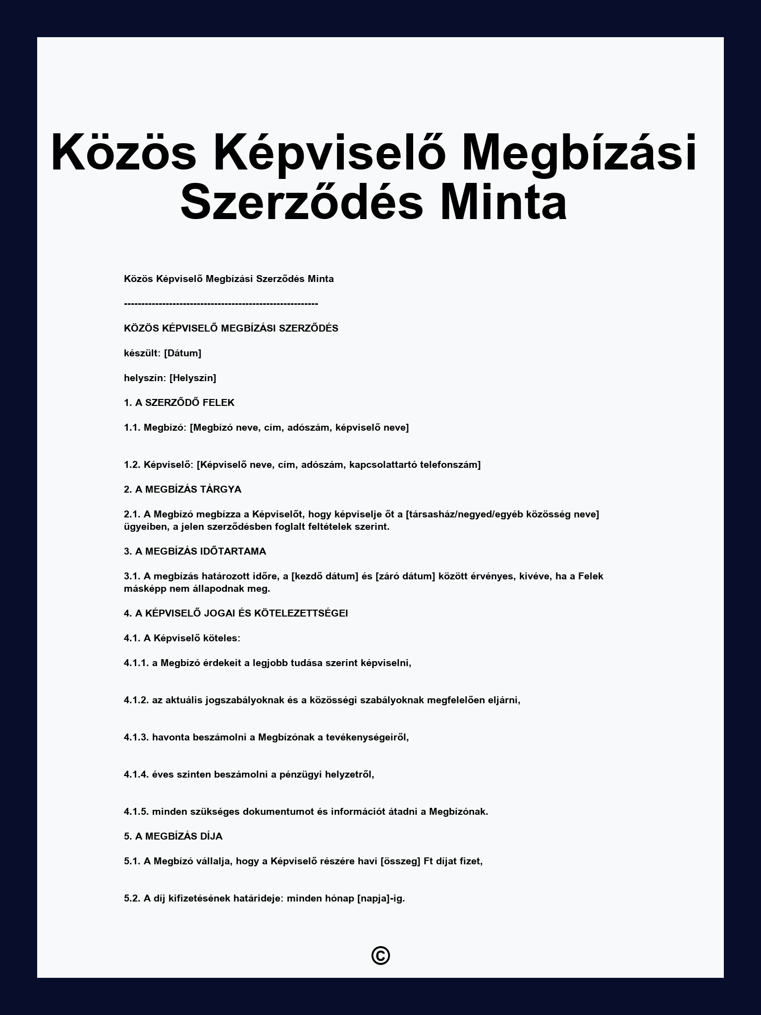 Közös Képviselő Megbízási Szerződés Minta