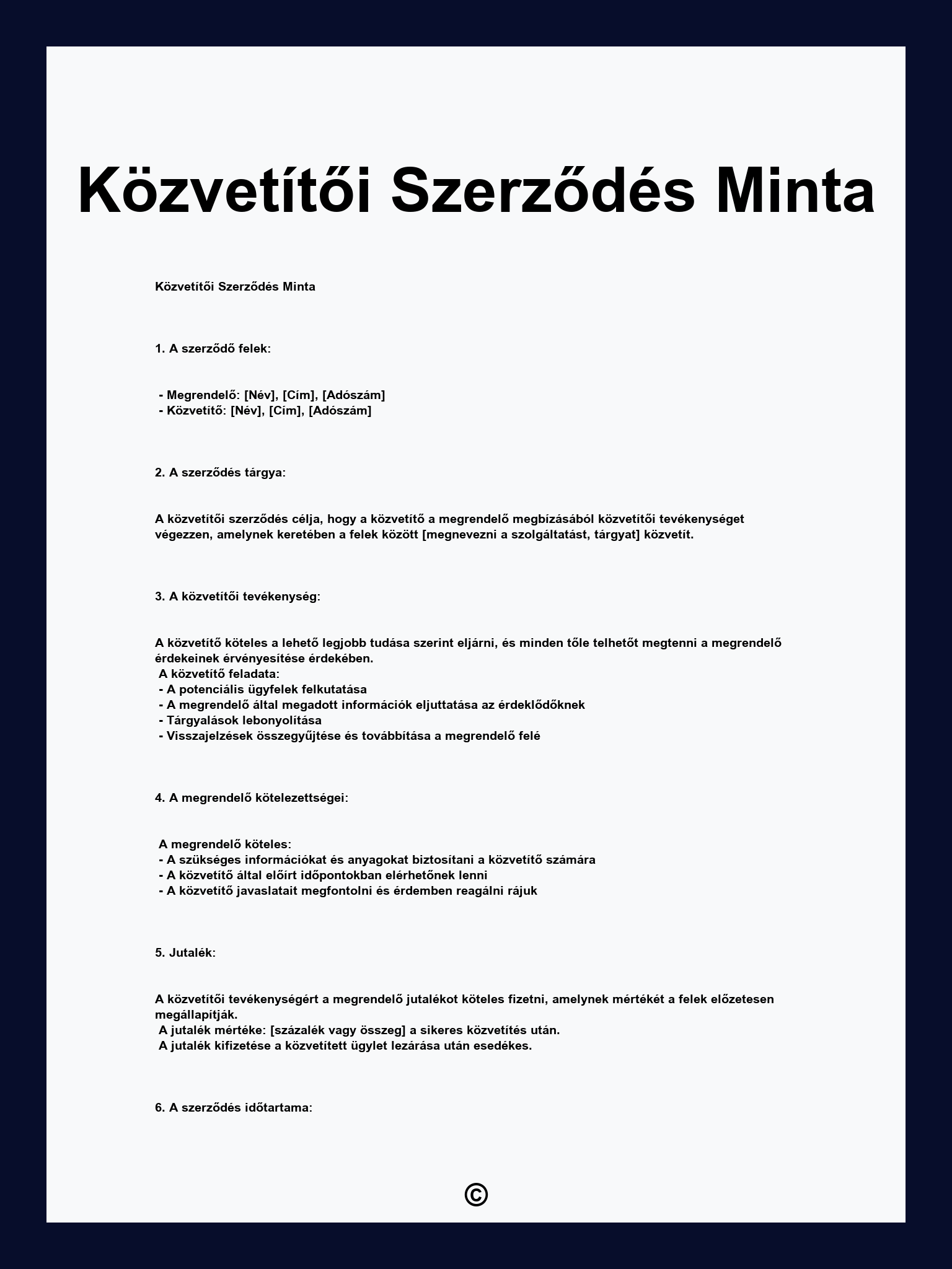 Közvetítői Szerződés Minta