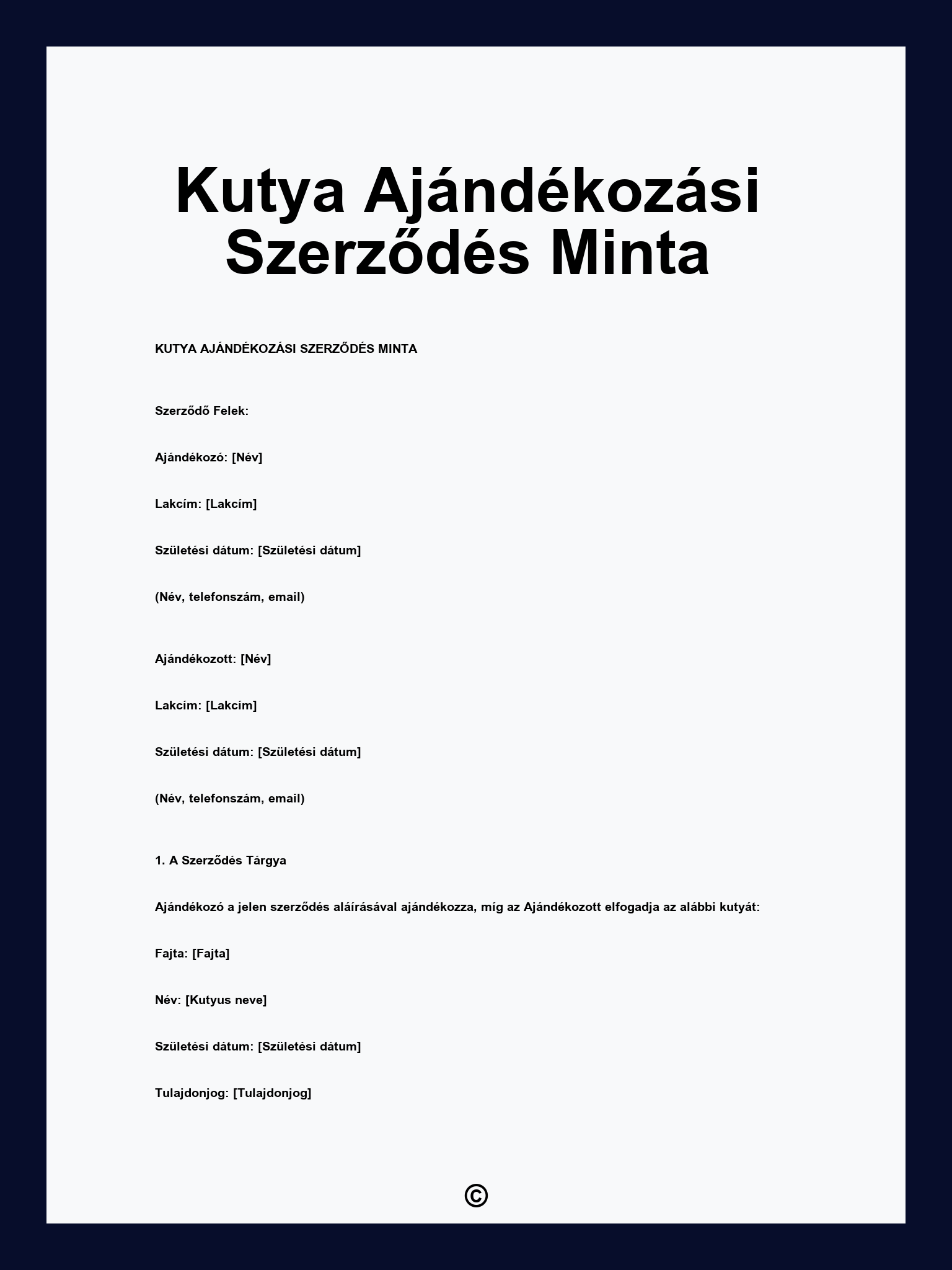 Kutya Ajándékozási Szerződés Minta