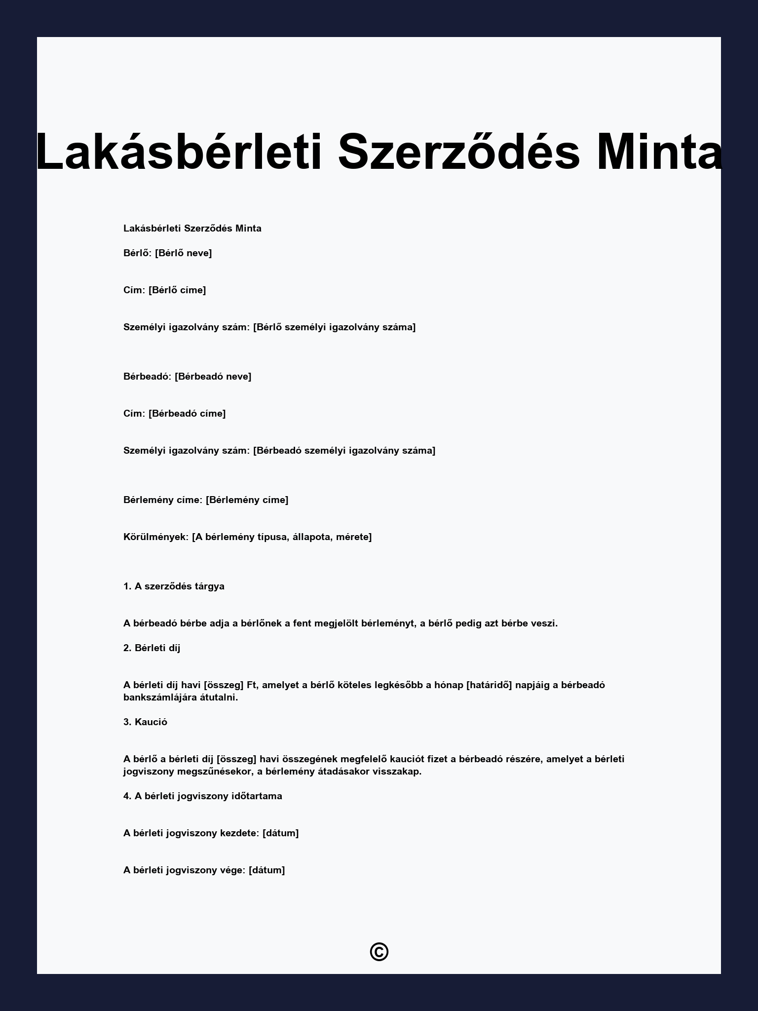 Lakásbérleti Szerződés Minta