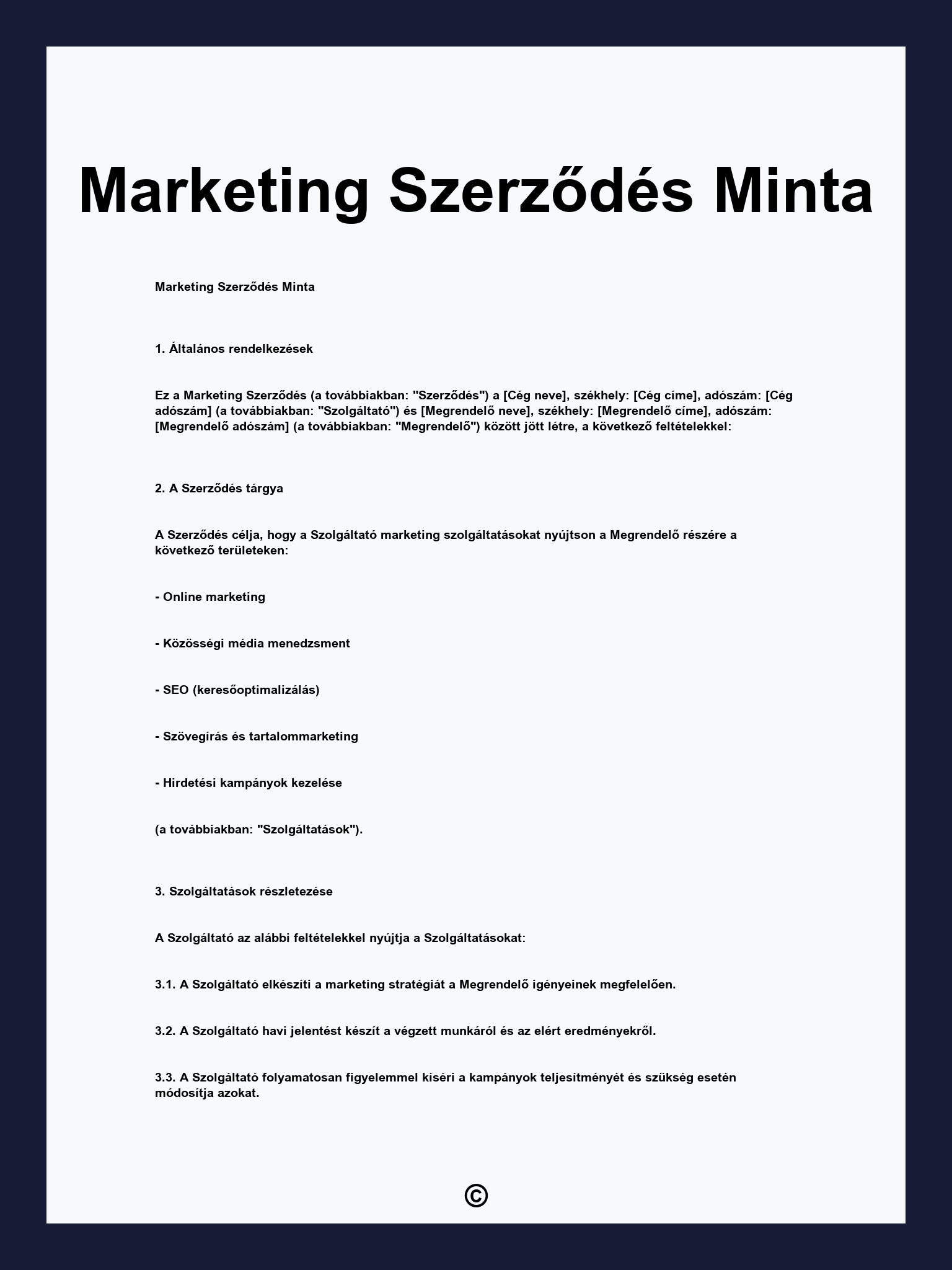 Marketing Szerződés Minta