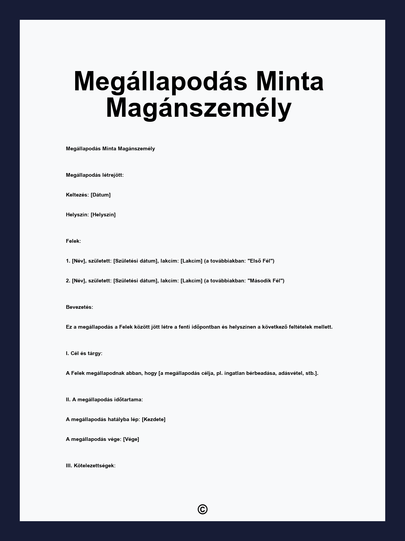 Megállapodás Minta Magánszemély
