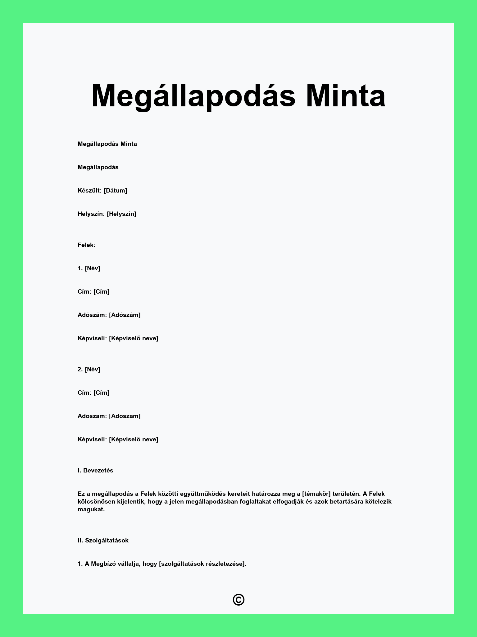 Megállapodás Minta