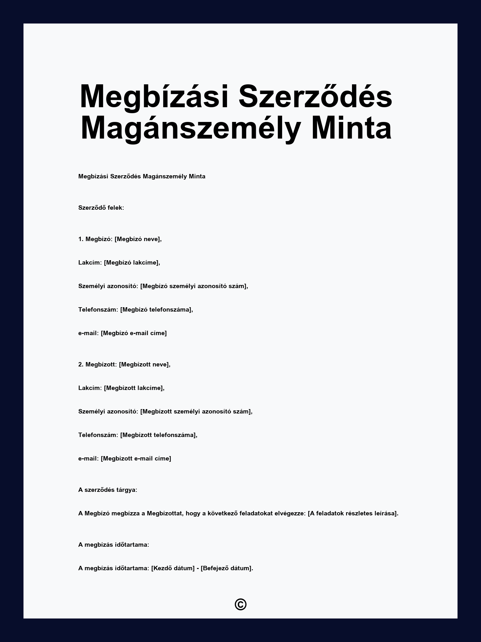 Megbízási Szerződés Magánszemély Minta