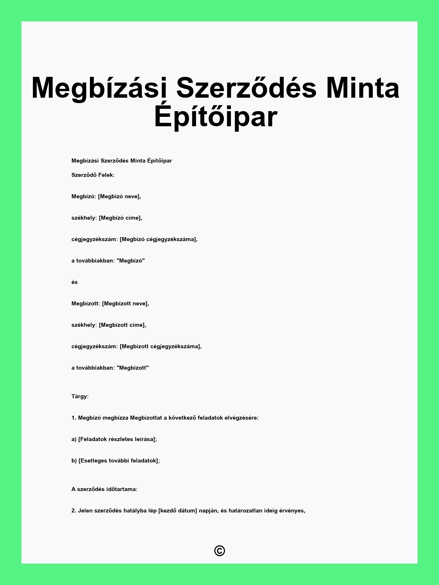 Megbízási Szerződés Minta Építőipar