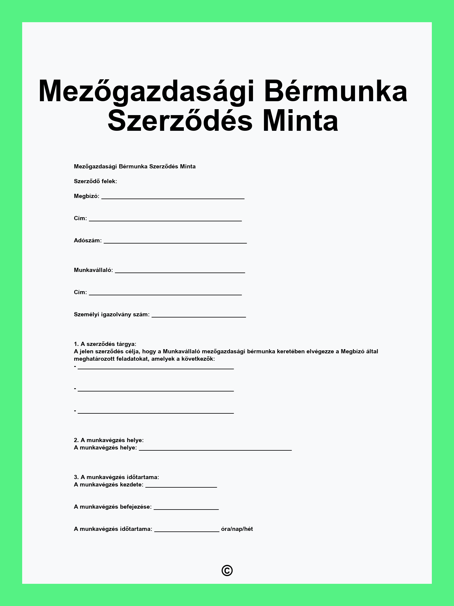 Mezőgazdasági Bérmunka Szerződés Minta