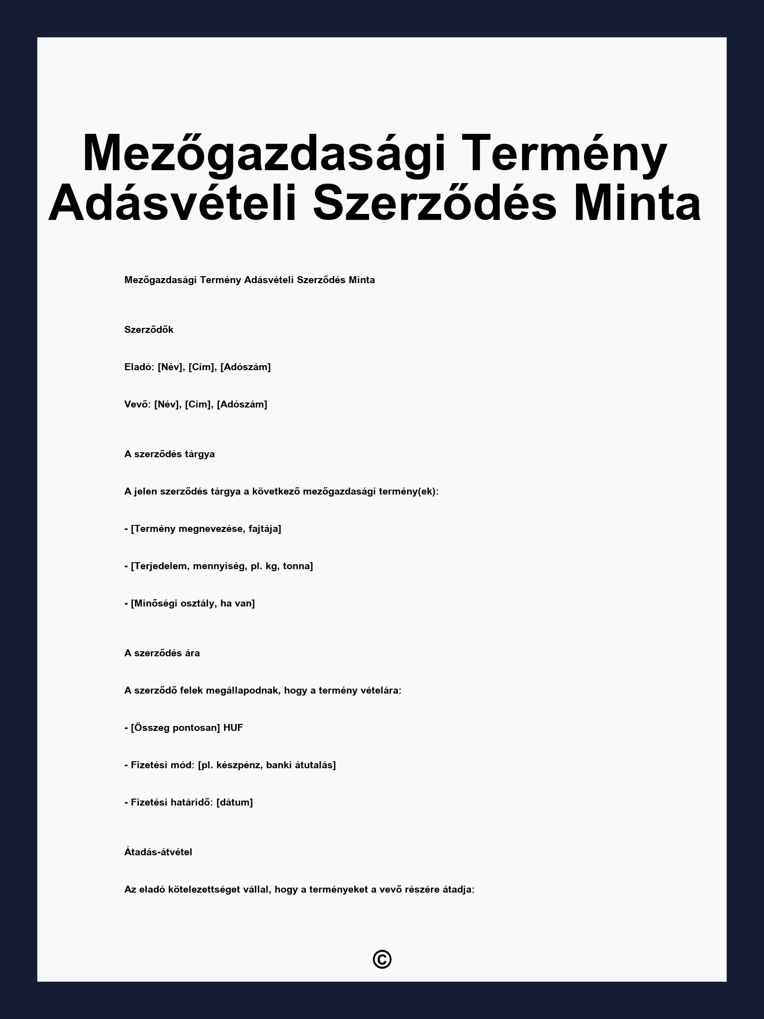 Mezőgazdasági Termény Adásvételi Szerződés Minta