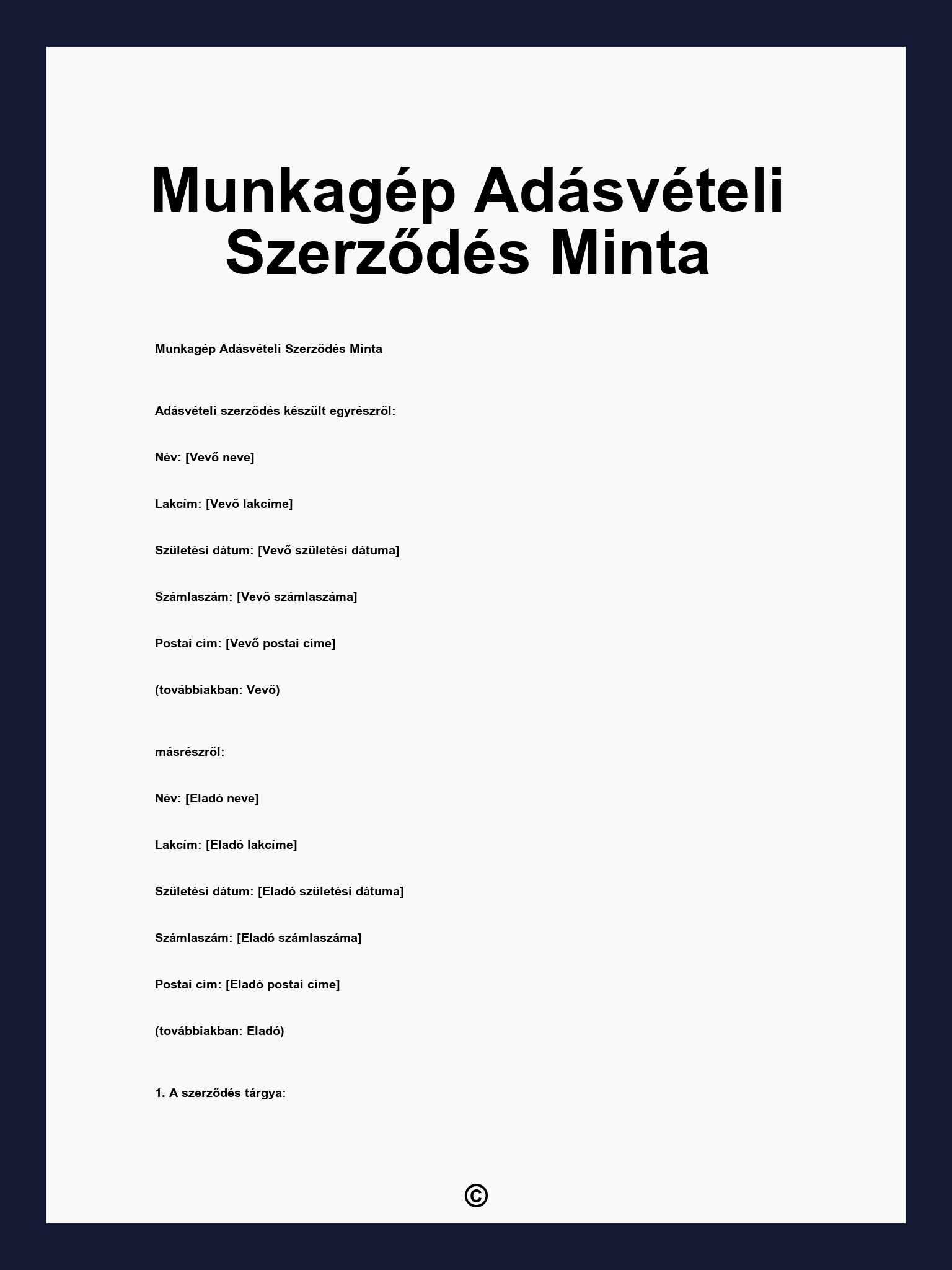 Munkagép Adásvételi Szerződés Minta