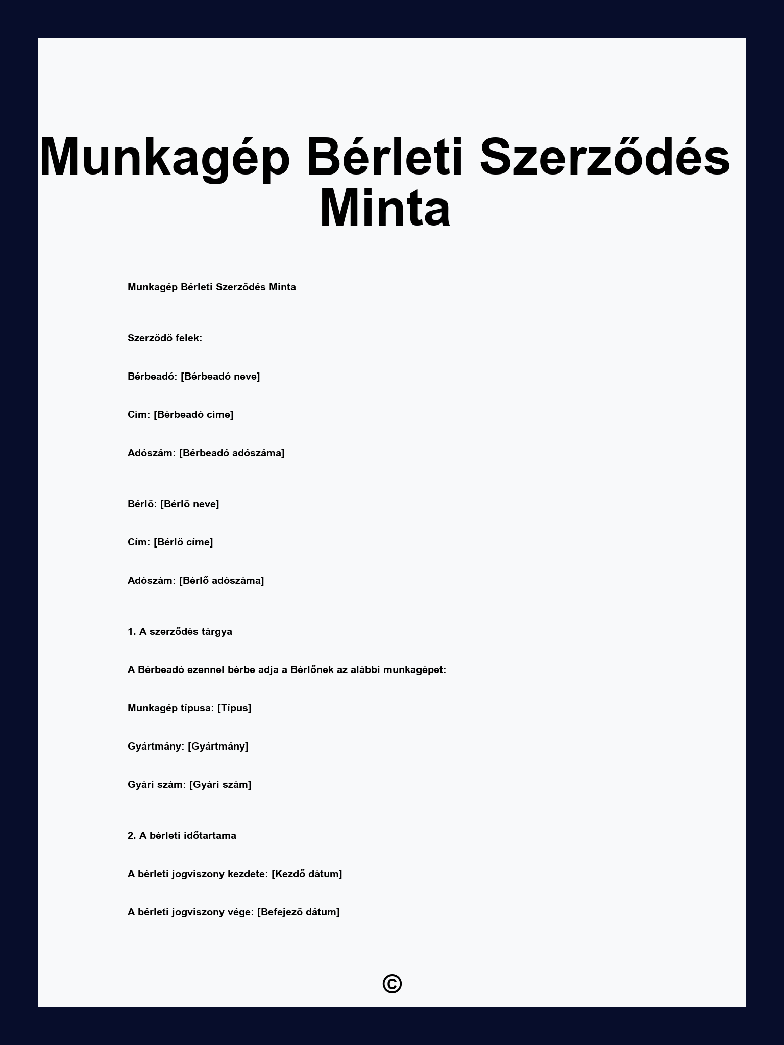 Munkagép Bérleti Szerződés Minta