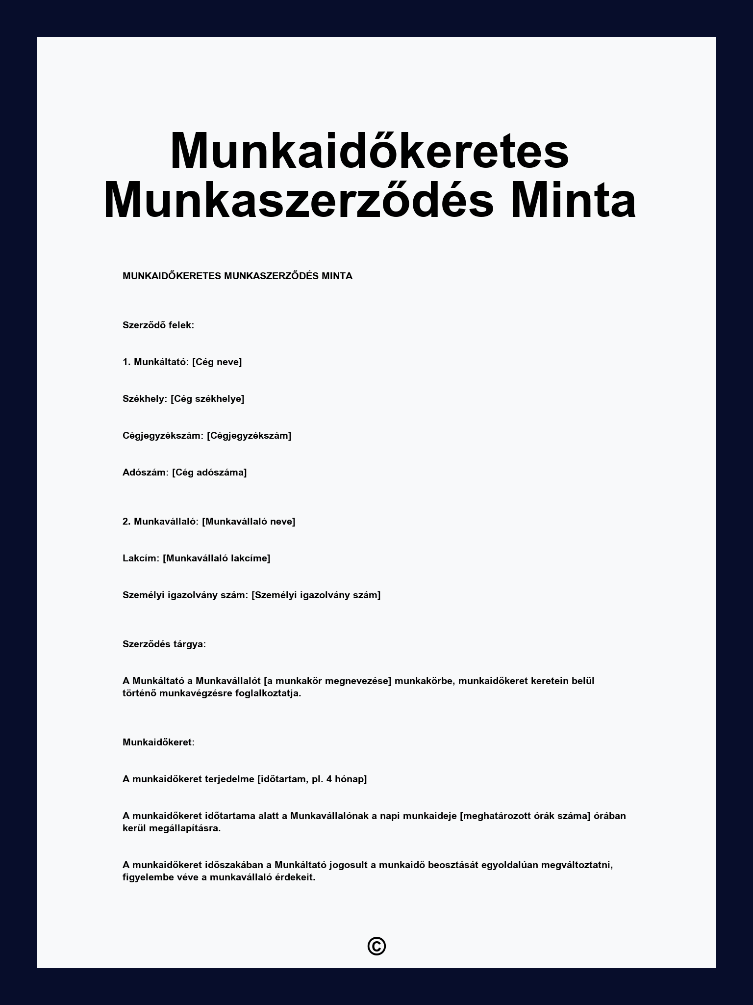 Munkaidőkeretes Munkaszerződés Minta