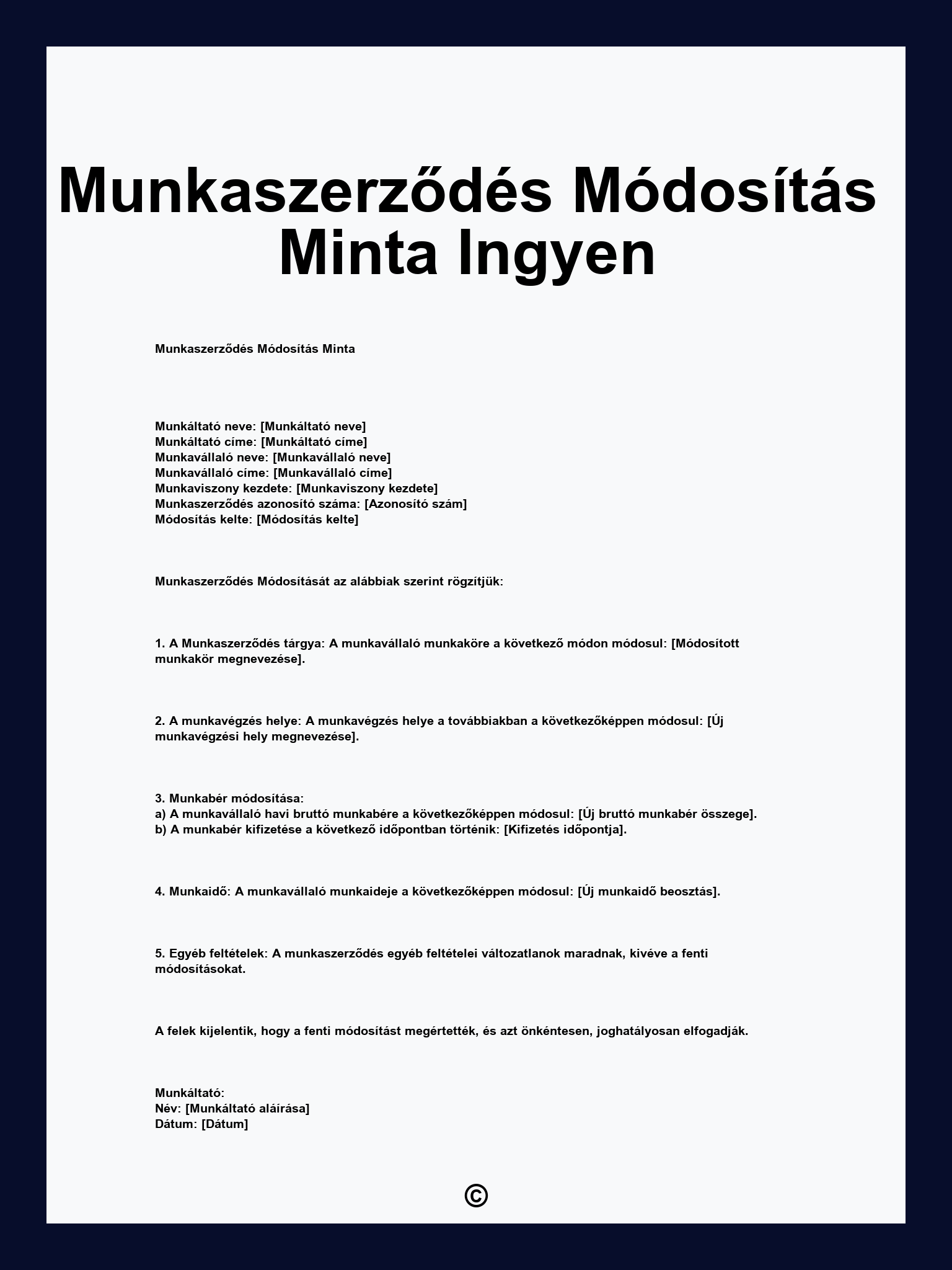 Munkaszerződés Módosítás Minta Ingyen