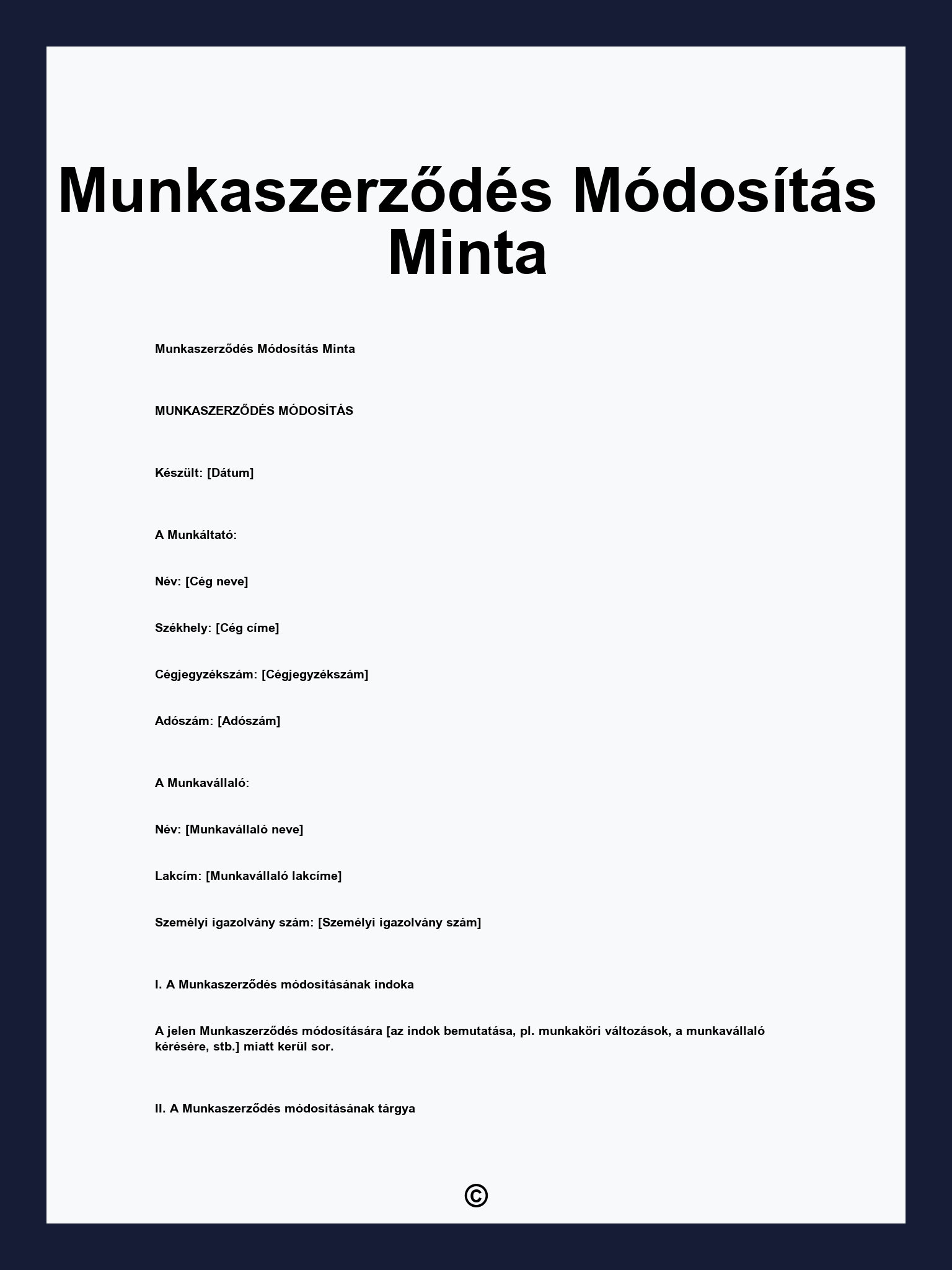 Munkaszerződés Módosítás Minta