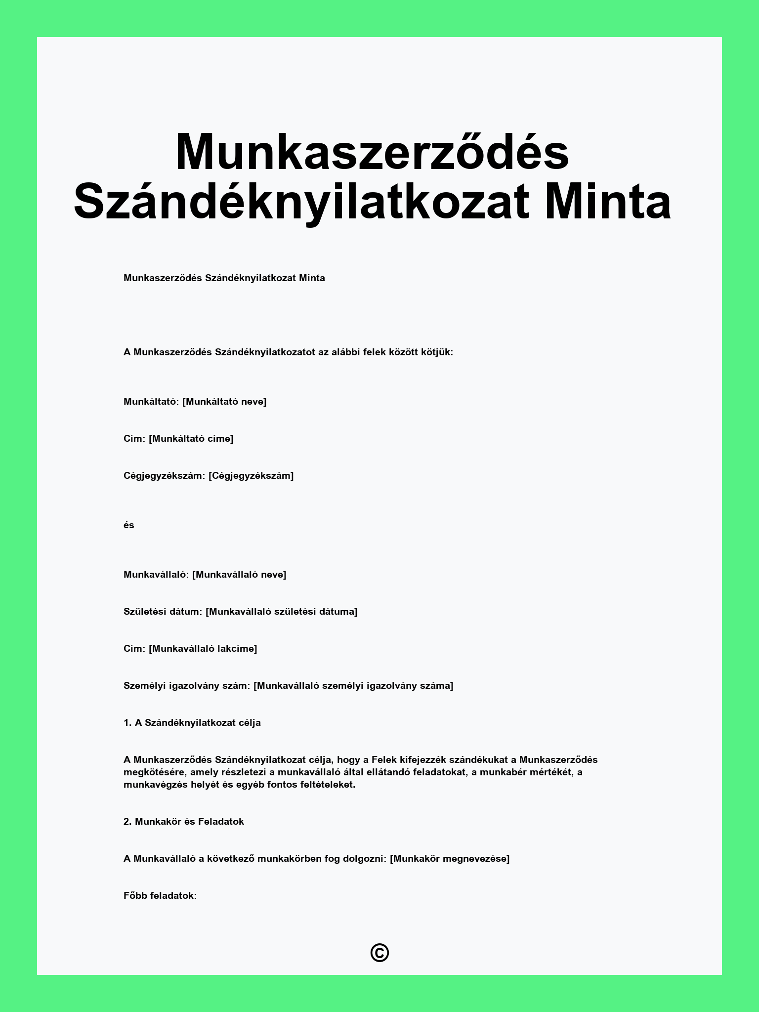 Munkaszerződés Szándéknyilatkozat Minta