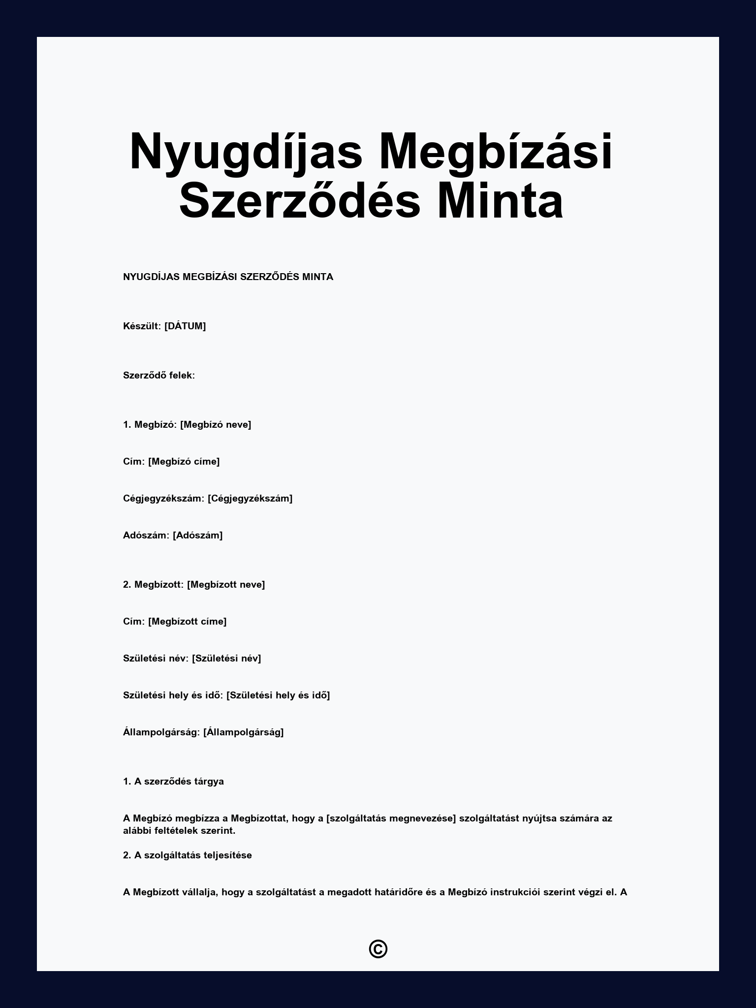 Nyugdíjas Megbízási Szerződés Minta