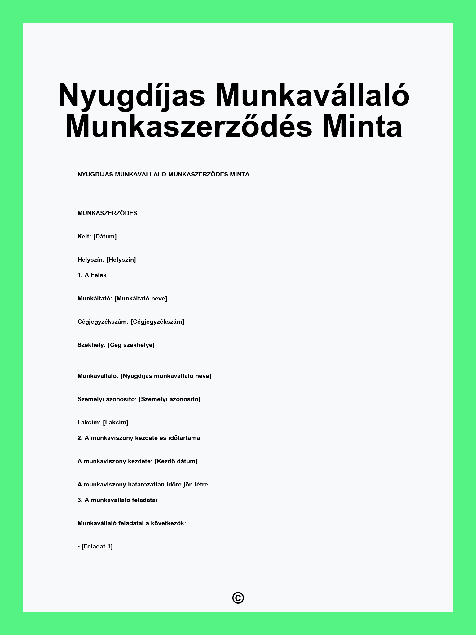 Nyugdíjas Munkavállaló Munkaszerződés Minta