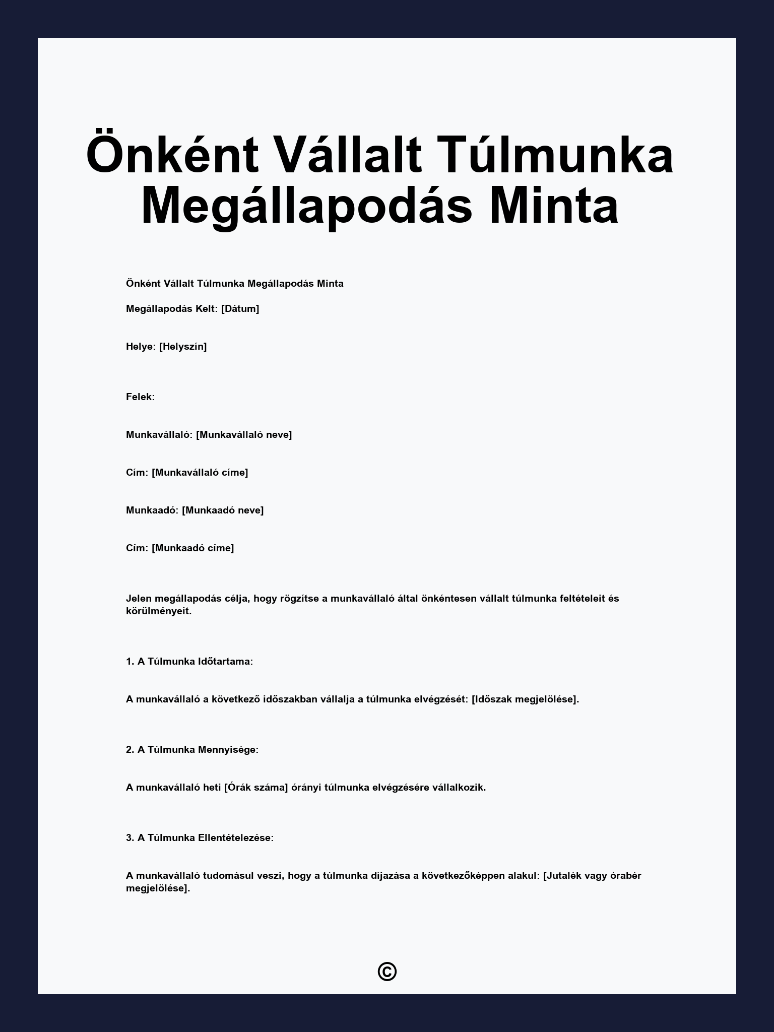 Önként Vállalt Túlmunka Megállapodás Minta