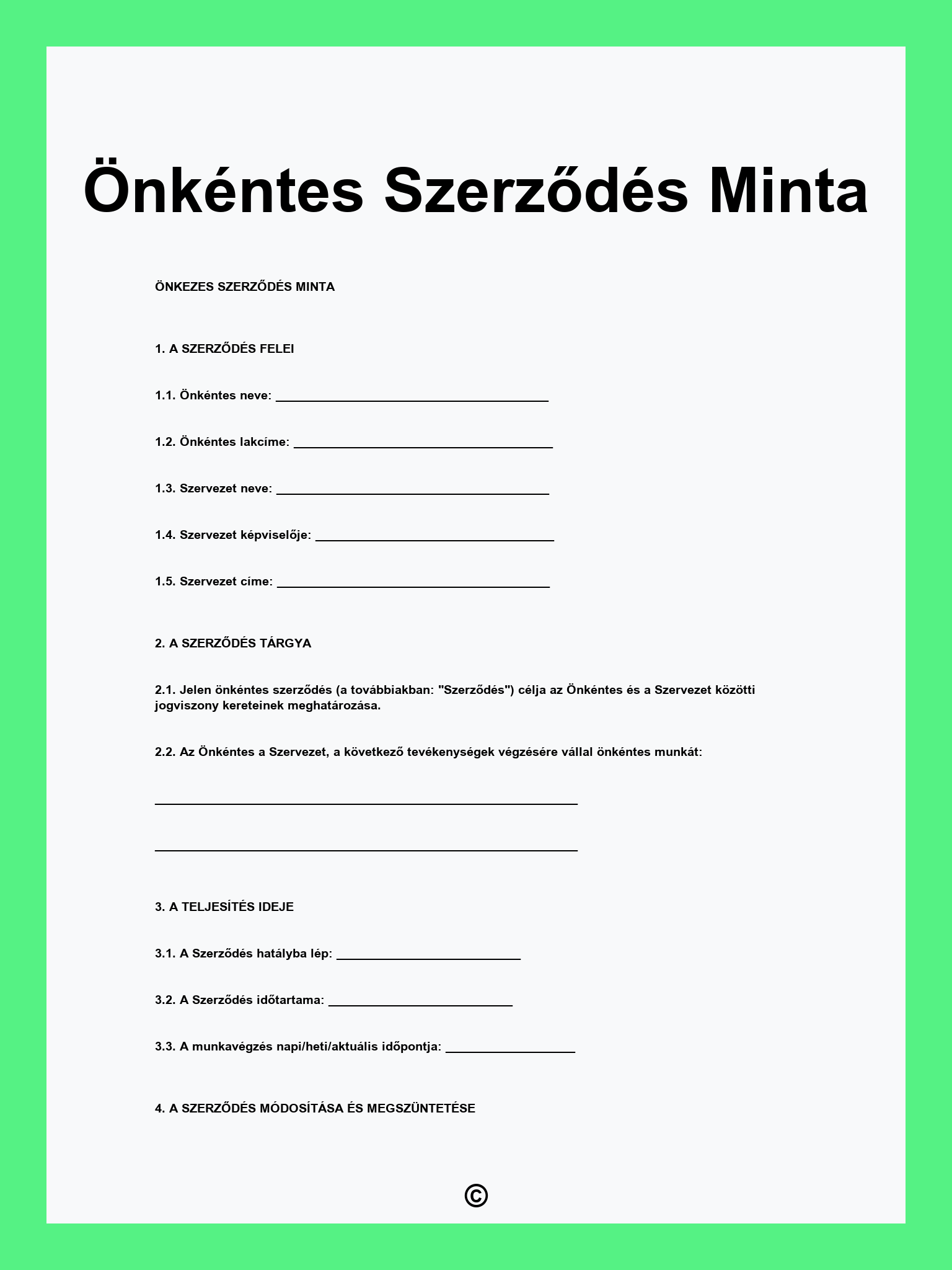 Önkéntes Szerződés Minta