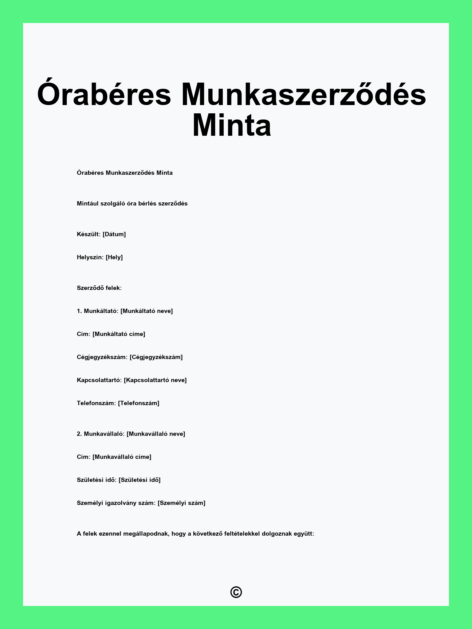 Órabéres Munkaszerződés Minta