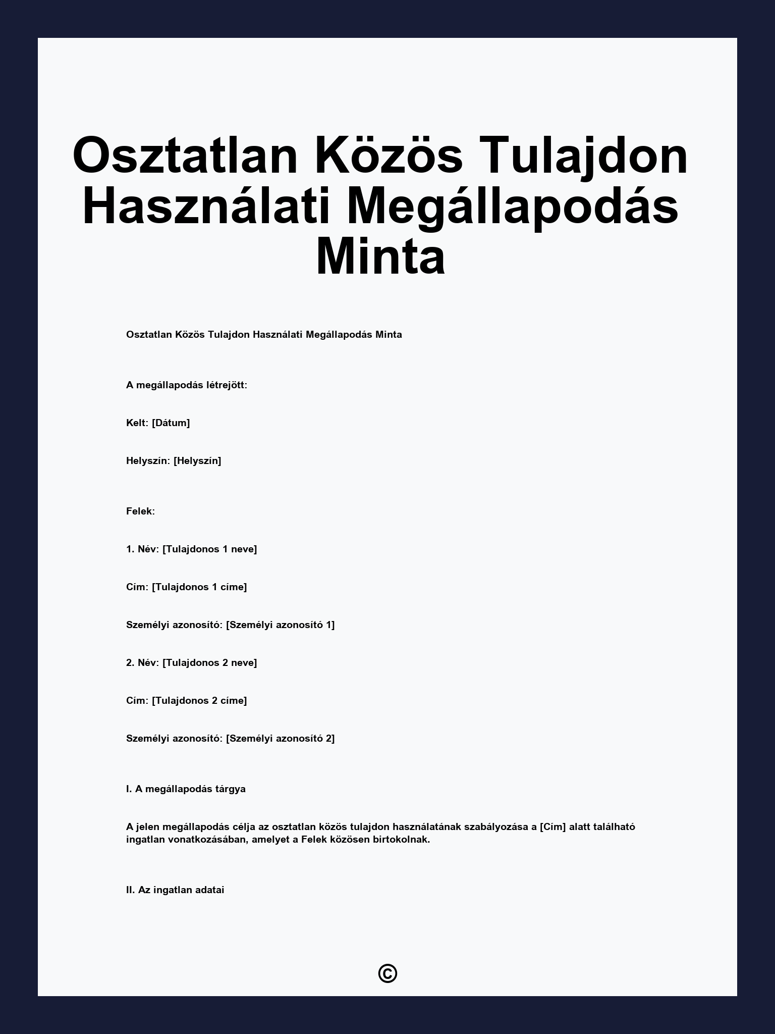 Osztatlan Közös Tulajdon Használati Megállapodás Minta