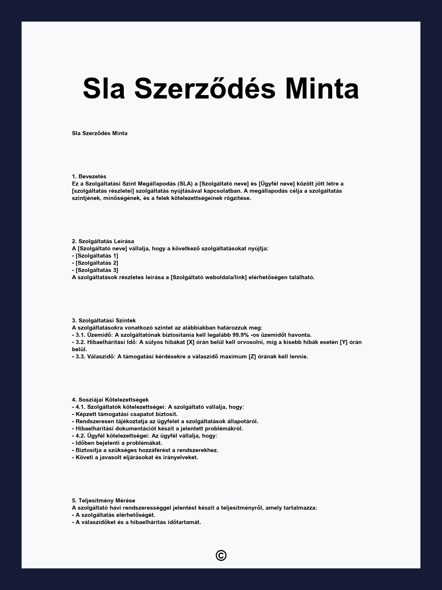 Sla Szerződés Minta
