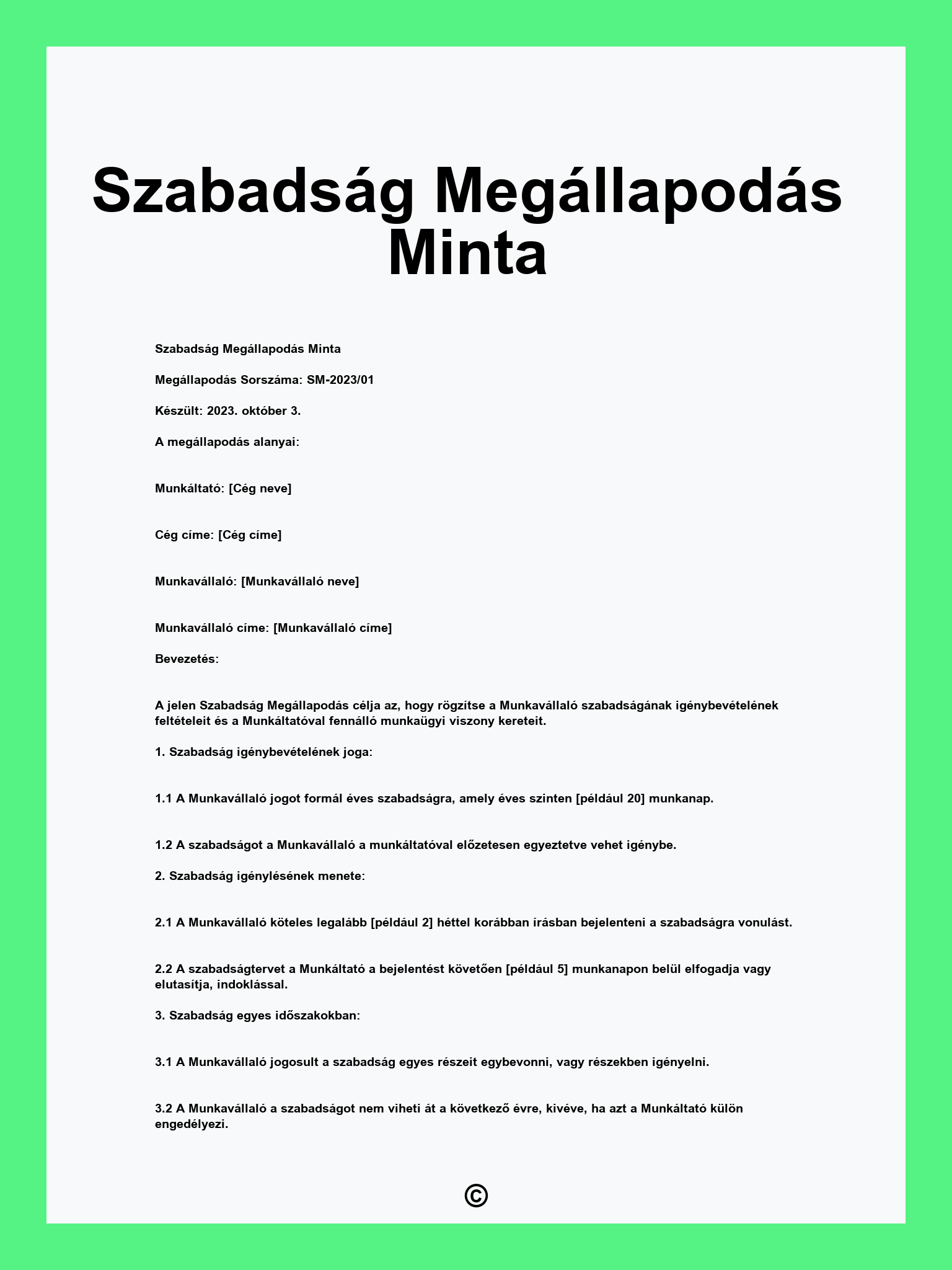 Szabadság Megállapodás Minta