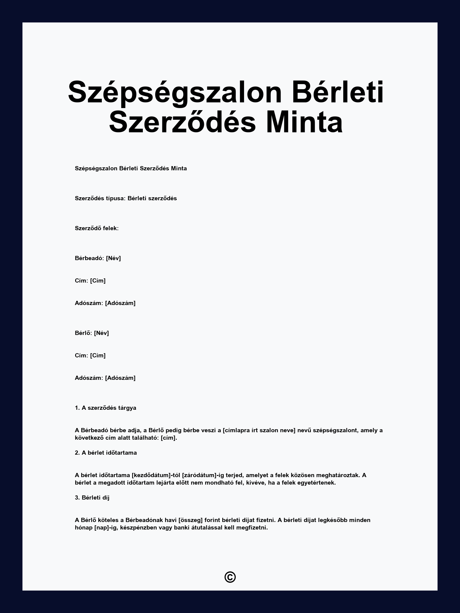 Szépségszalon Bérleti Szerződés Minta