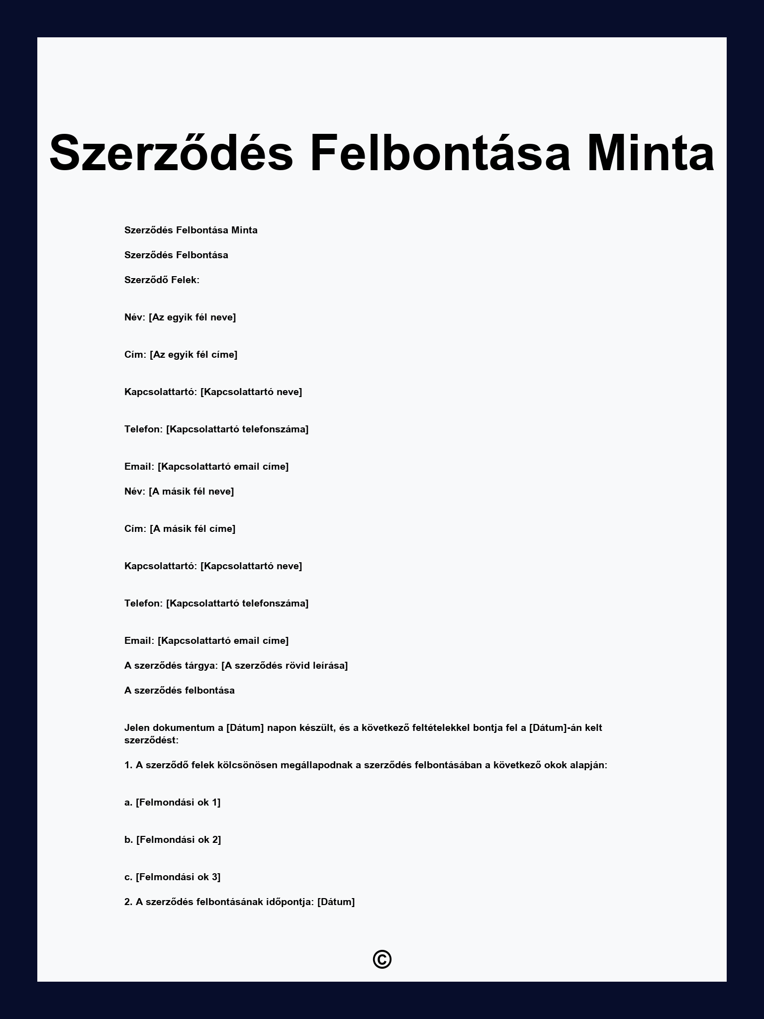 Szerződés Felbontása Minta