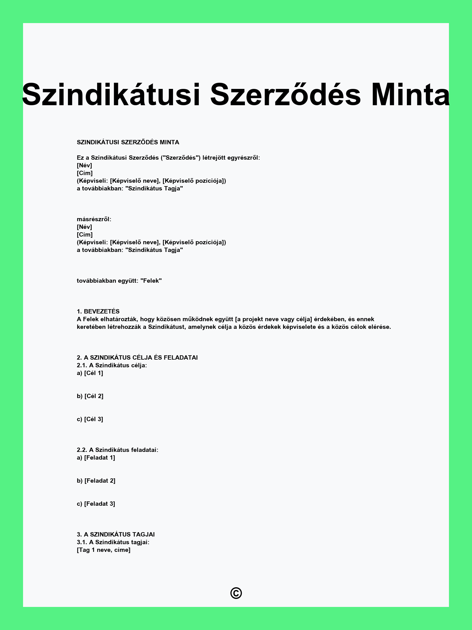 Szindikátusi Szerződés Minta