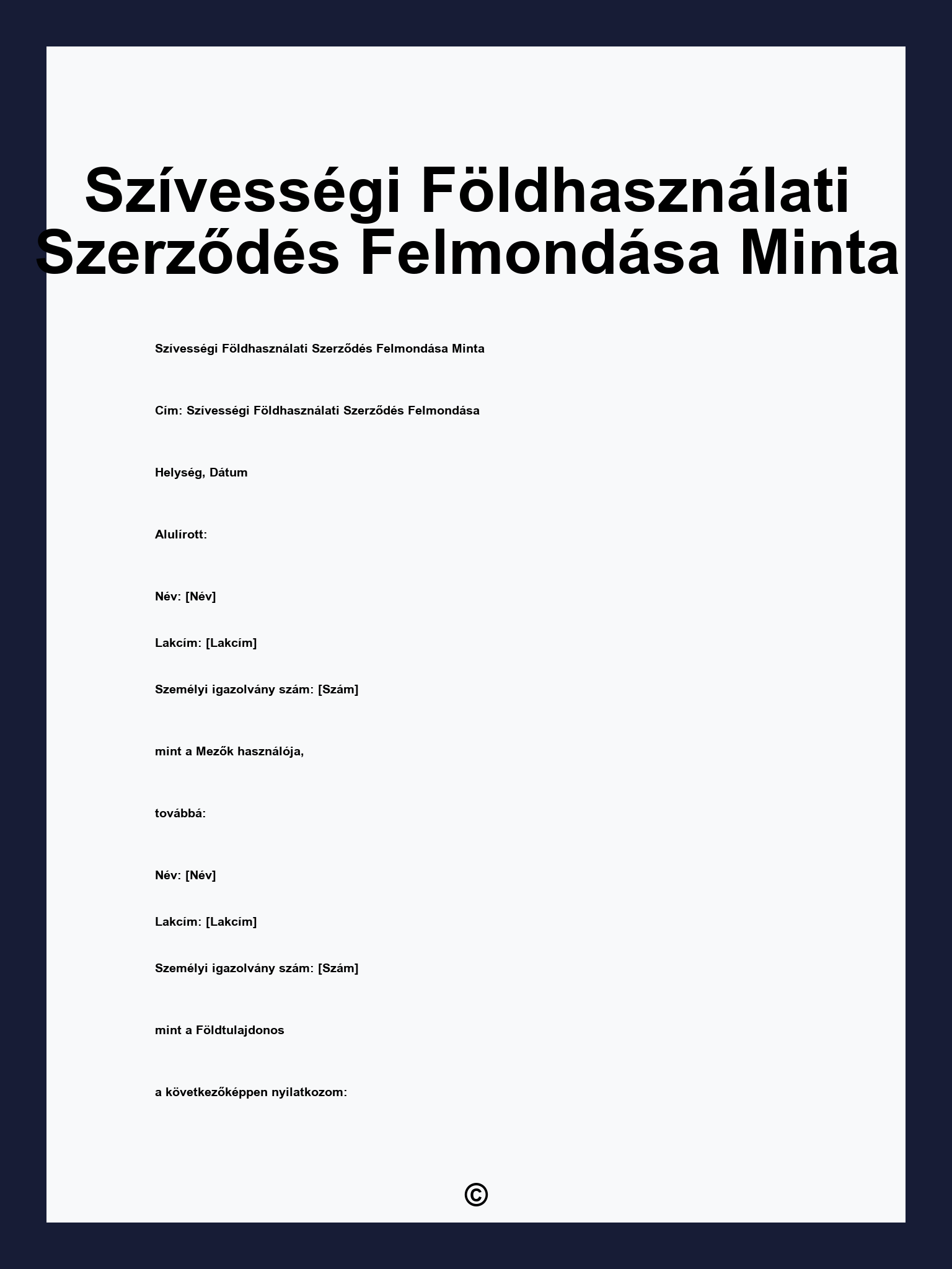Szívességi Földhasználati Szerződés Felmondása Minta
