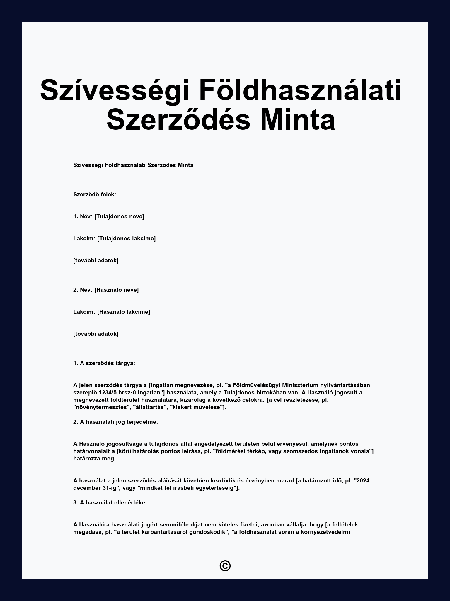Szívességi Földhasználati Szerződés Minta