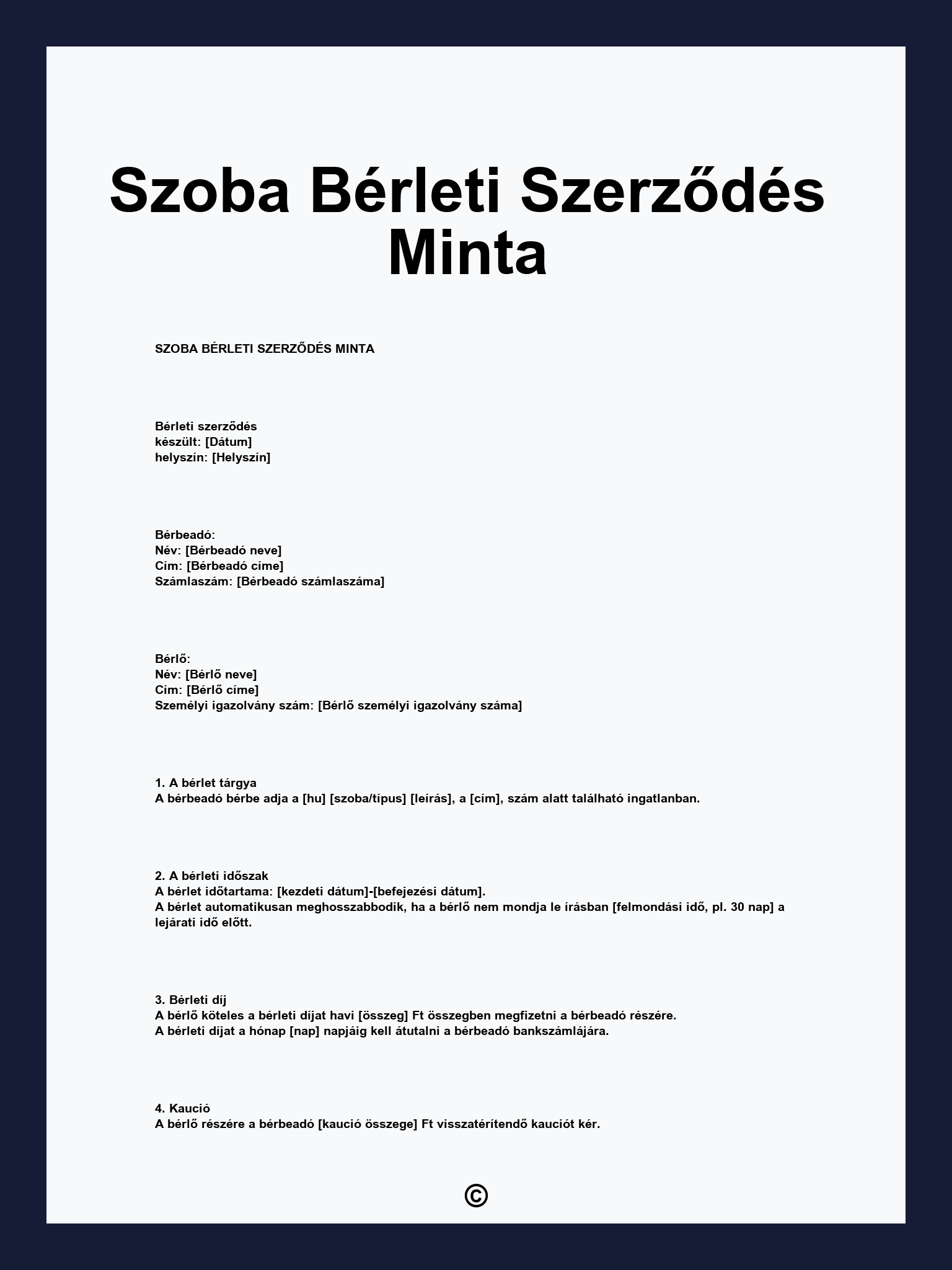 Szoba Bérleti Szerződés Minta