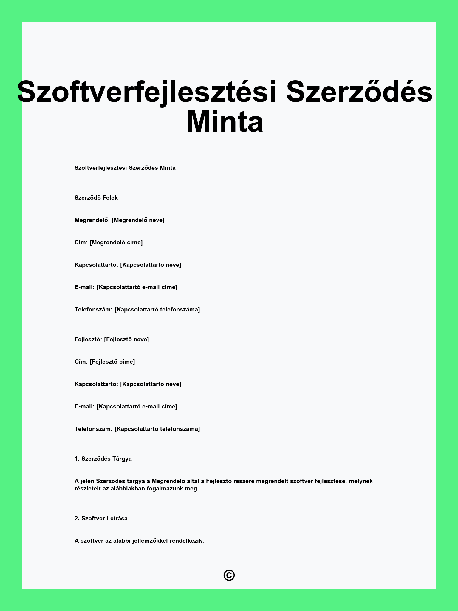 Szoftverfejlesztési Szerződés Minta
