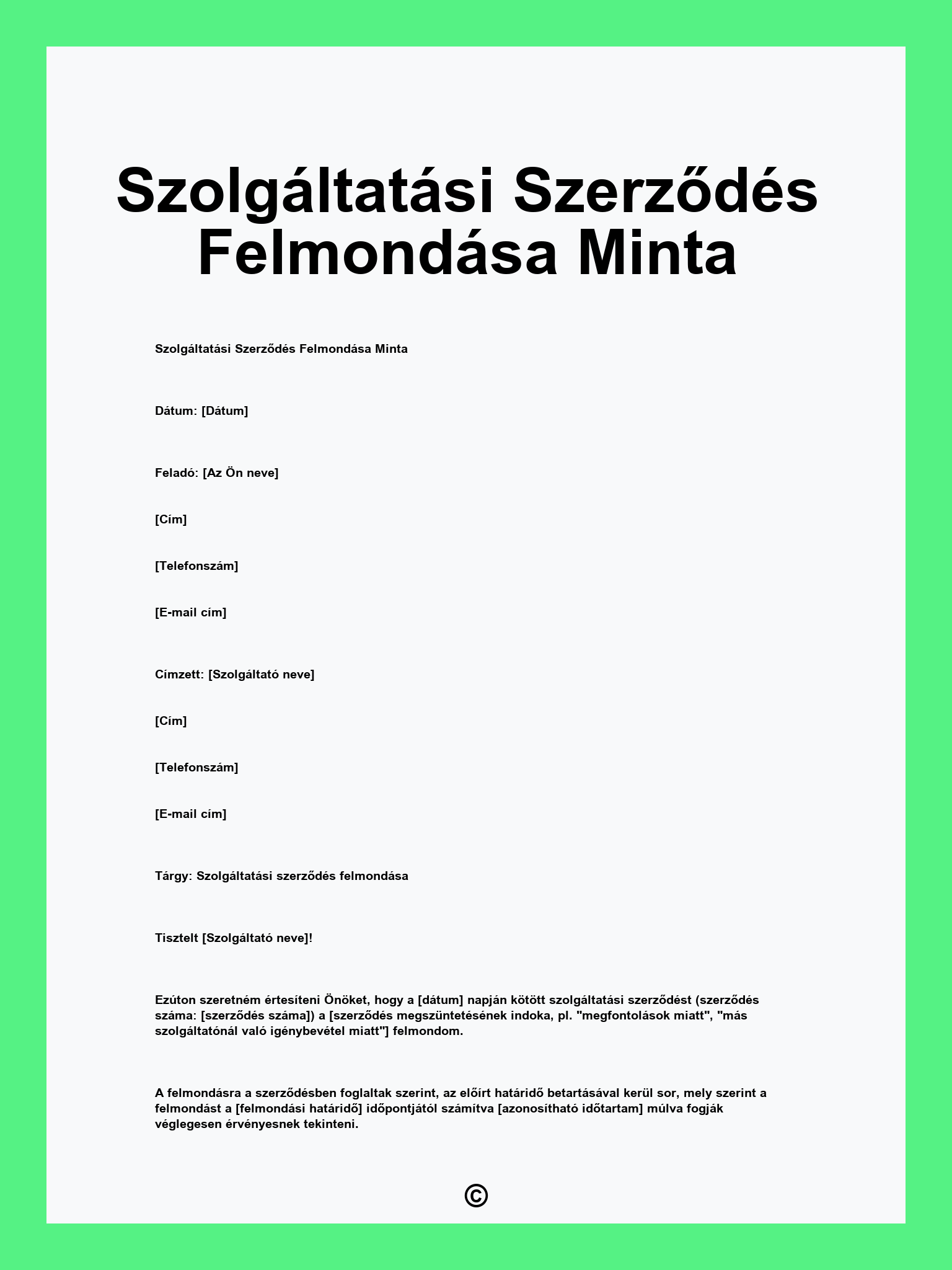 Szolgáltatási Szerződés Felmondása Minta