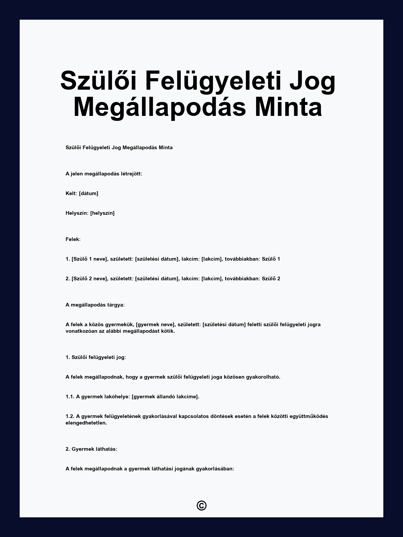 Szülői Felügyeleti Jog Megállapodás Minta