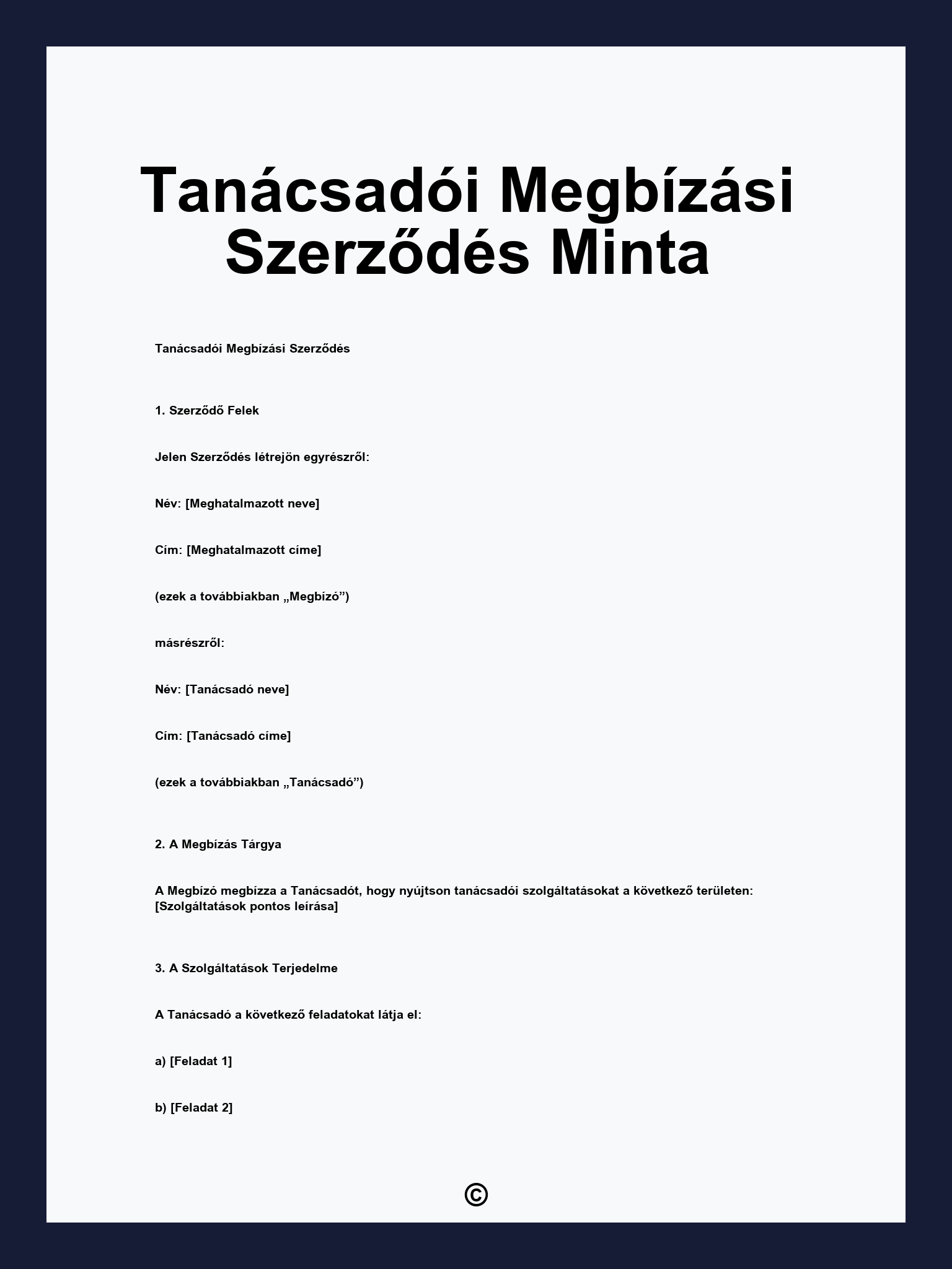 Tanácsadói Megbízási Szerződés Minta