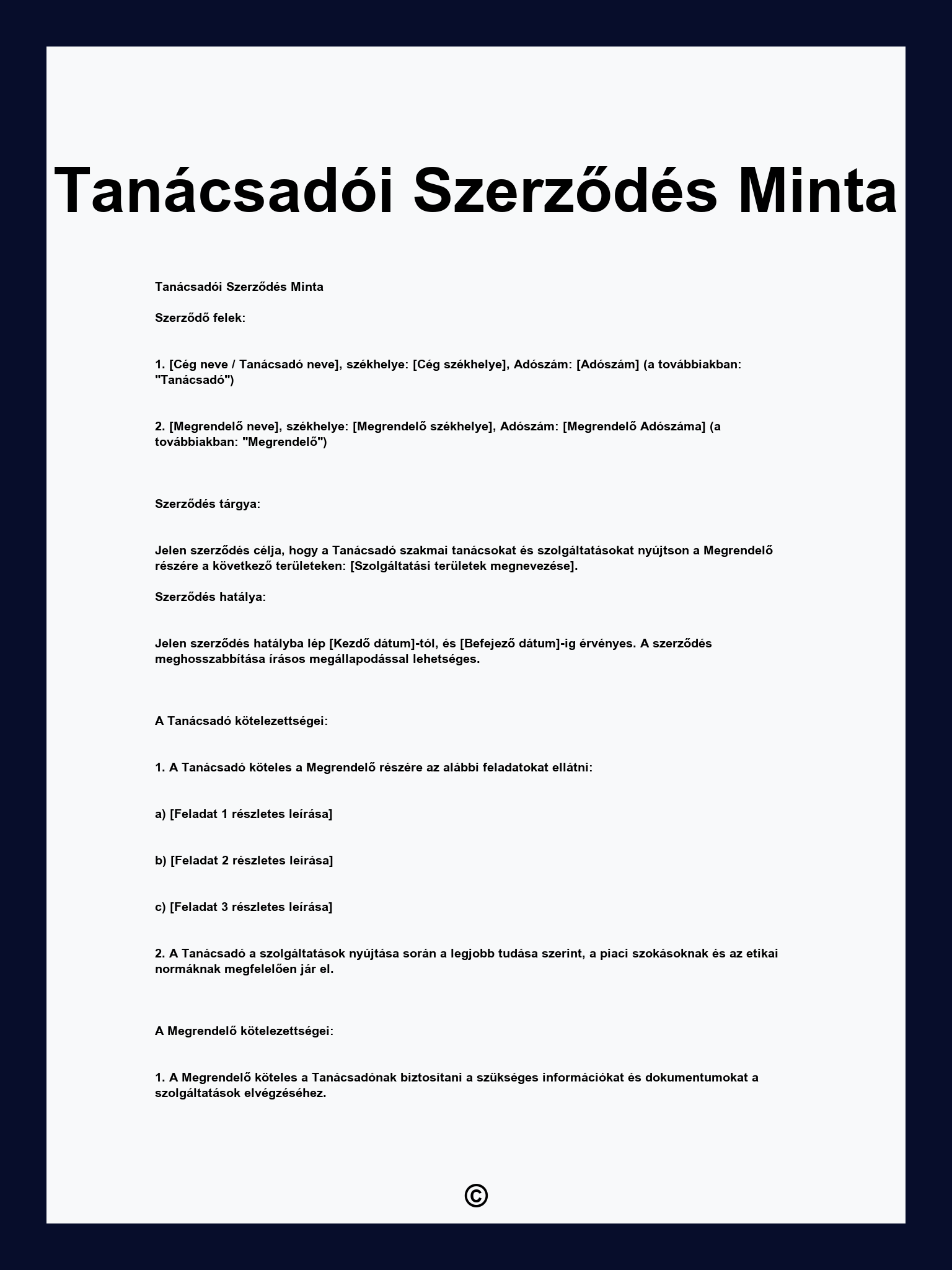 Tanácsadói Szerződés Minta