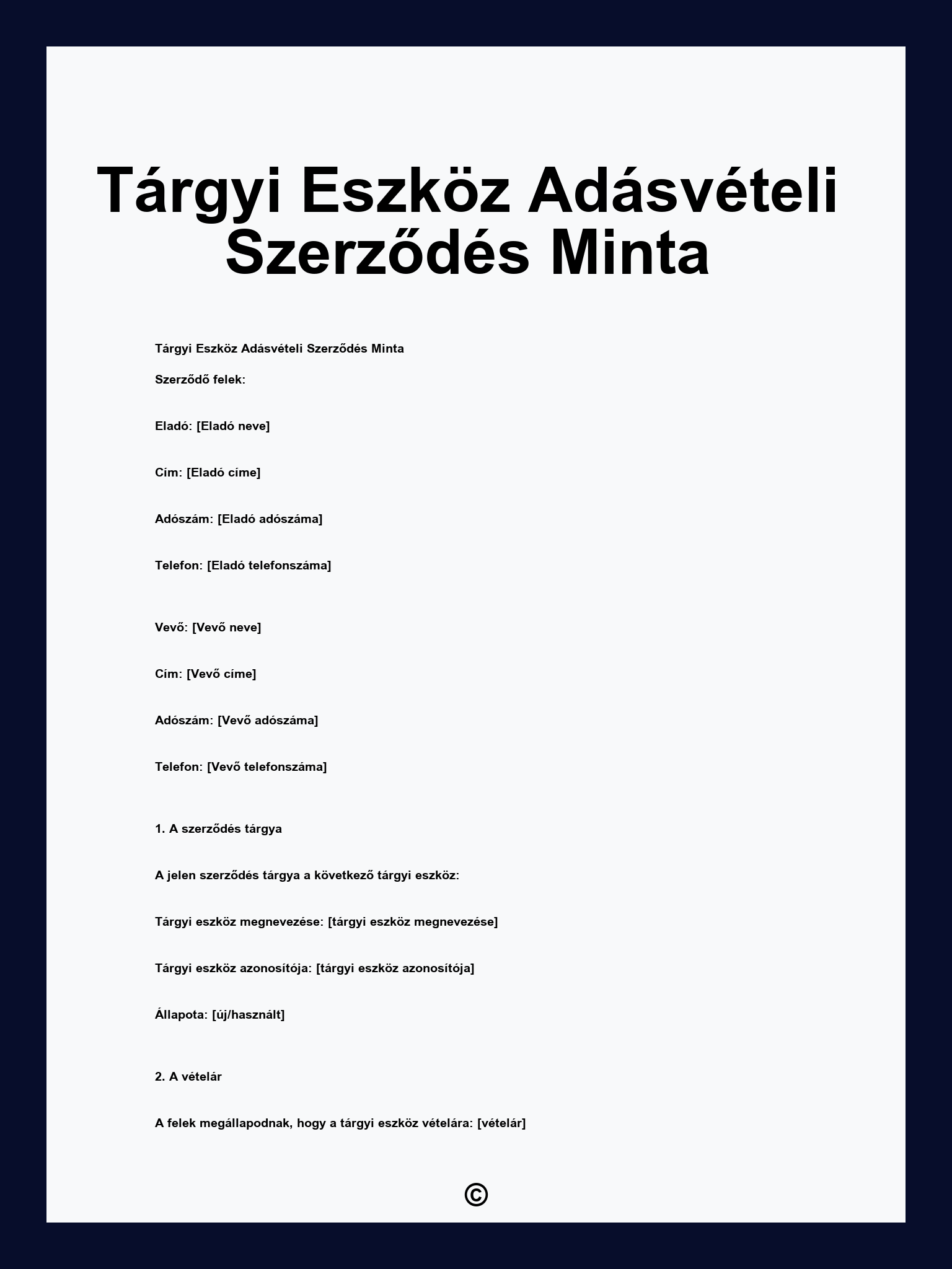 Tárgyi Eszköz Adásvételi Szerződés Minta