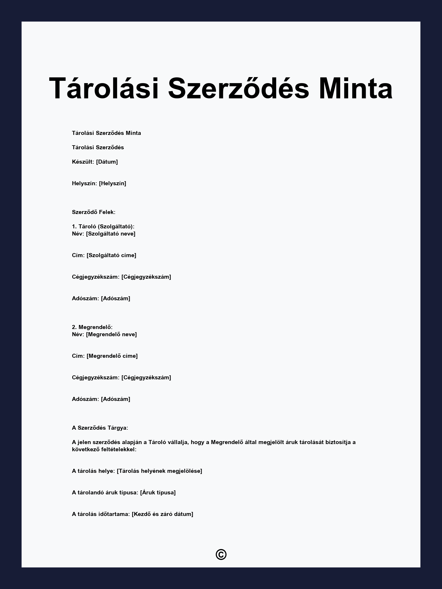 Tárolási Szerződés Minta