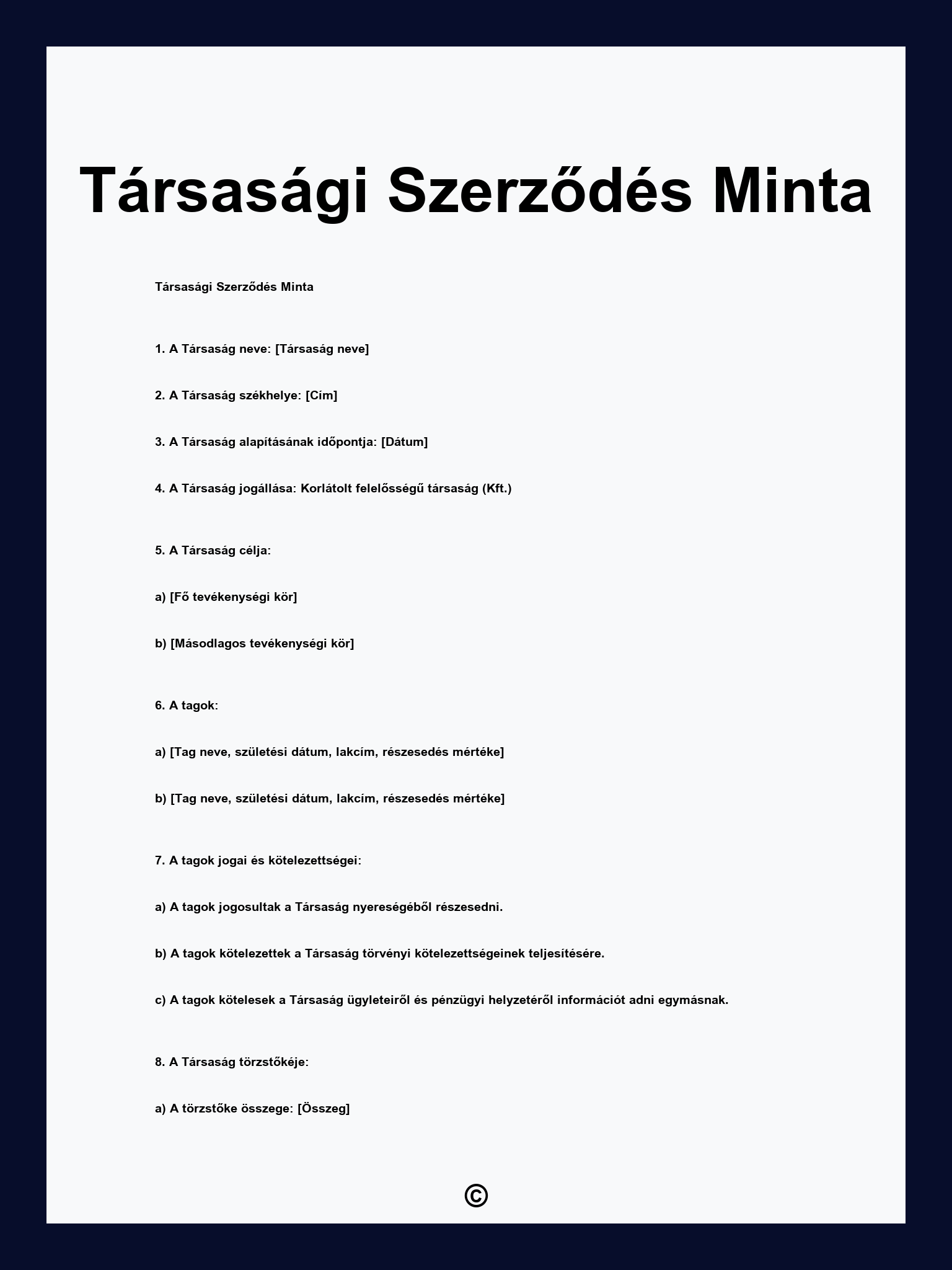 Társasági Szerződés Minta