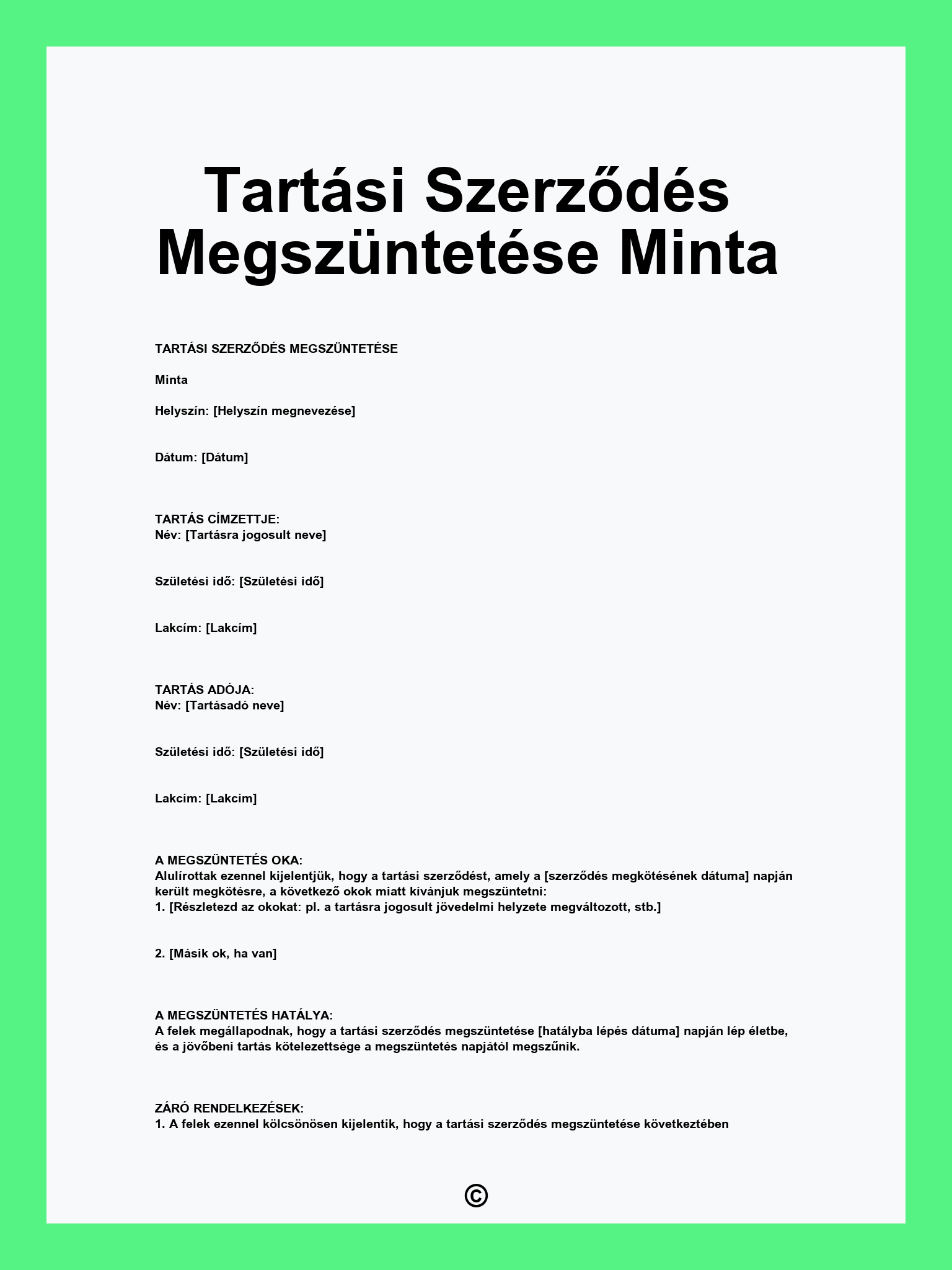 Tartási Szerződés Megszüntetése Minta